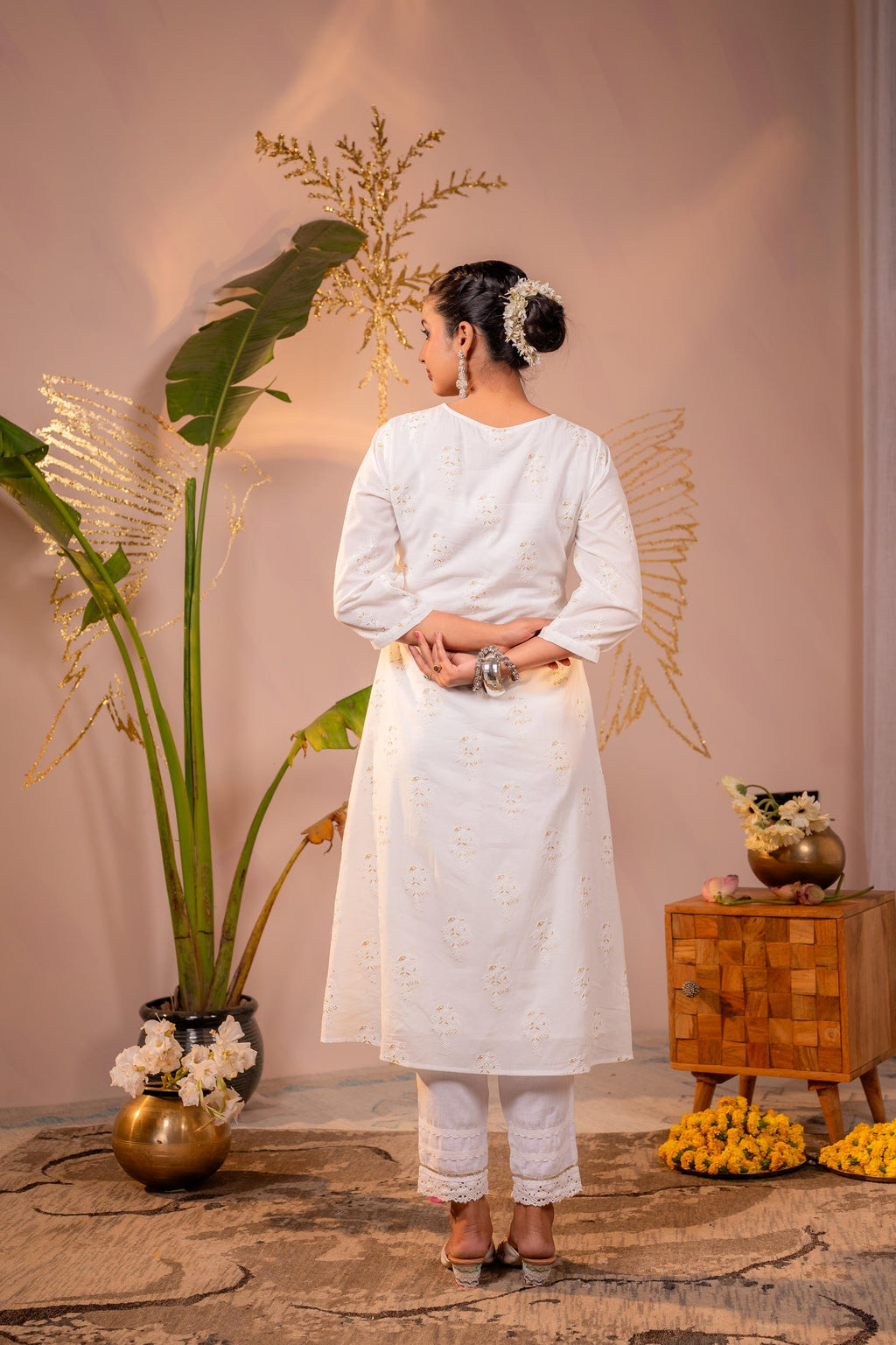 Juniper Cotton White Embroidered Kurta