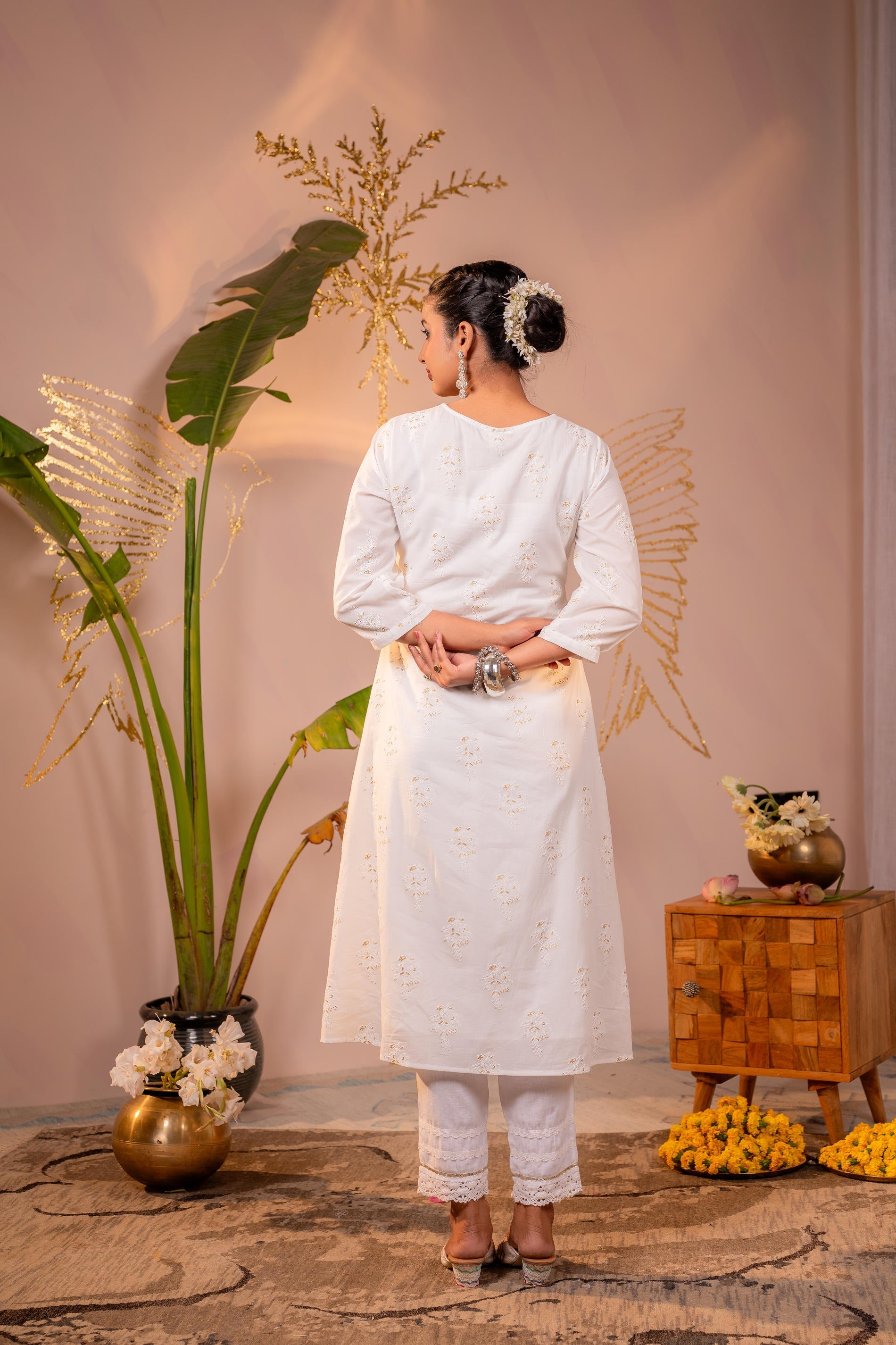 Juniper Cotton White Embroidered Kurta