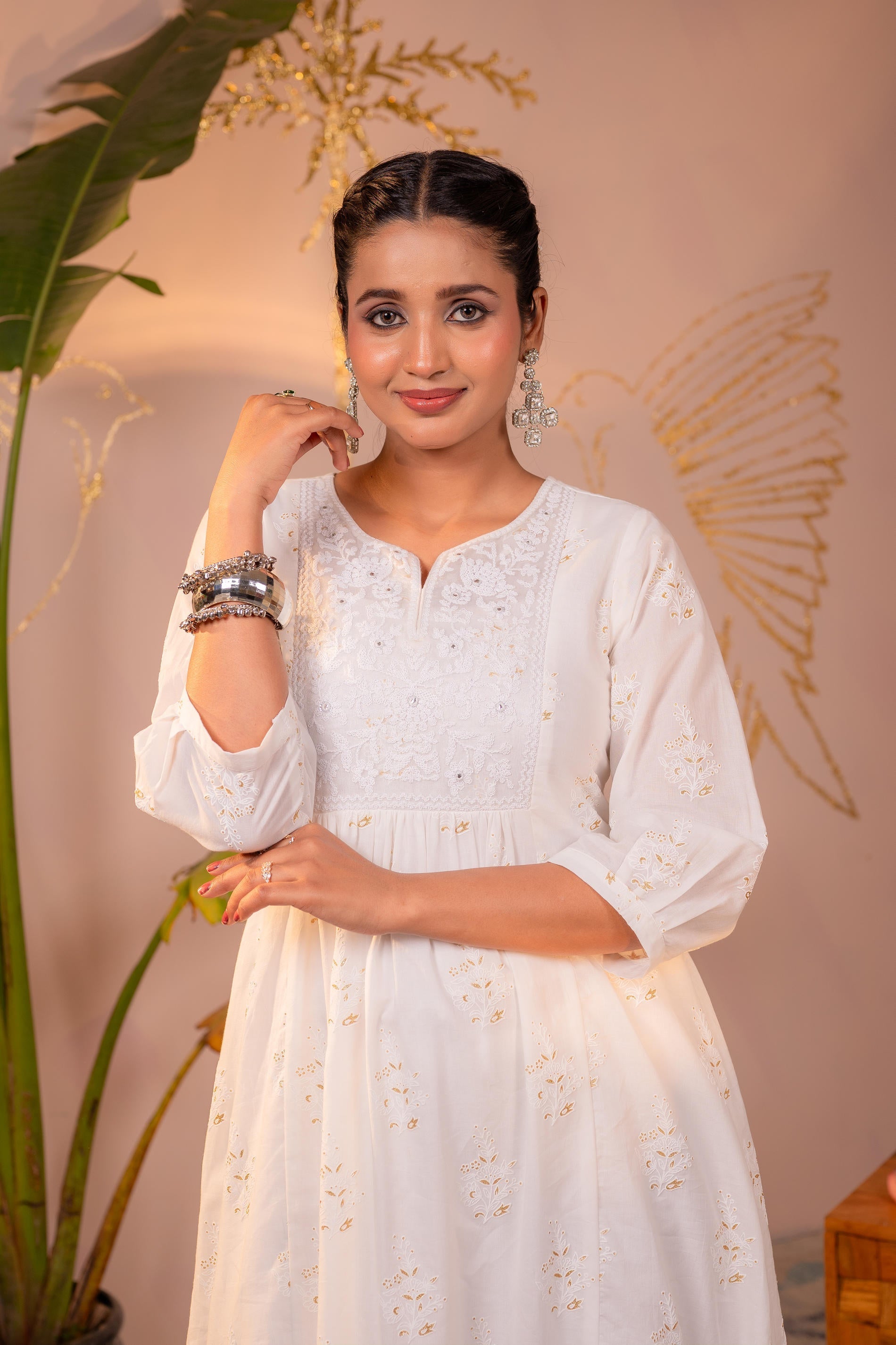 Juniper Cotton White Embroidered Kurta