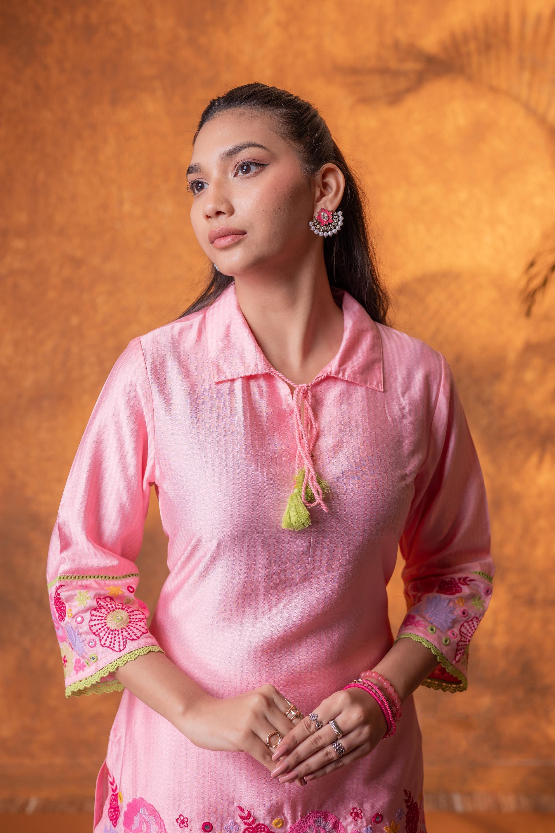 Juniper Peach Bloom Tassel Kurta Co-Ord