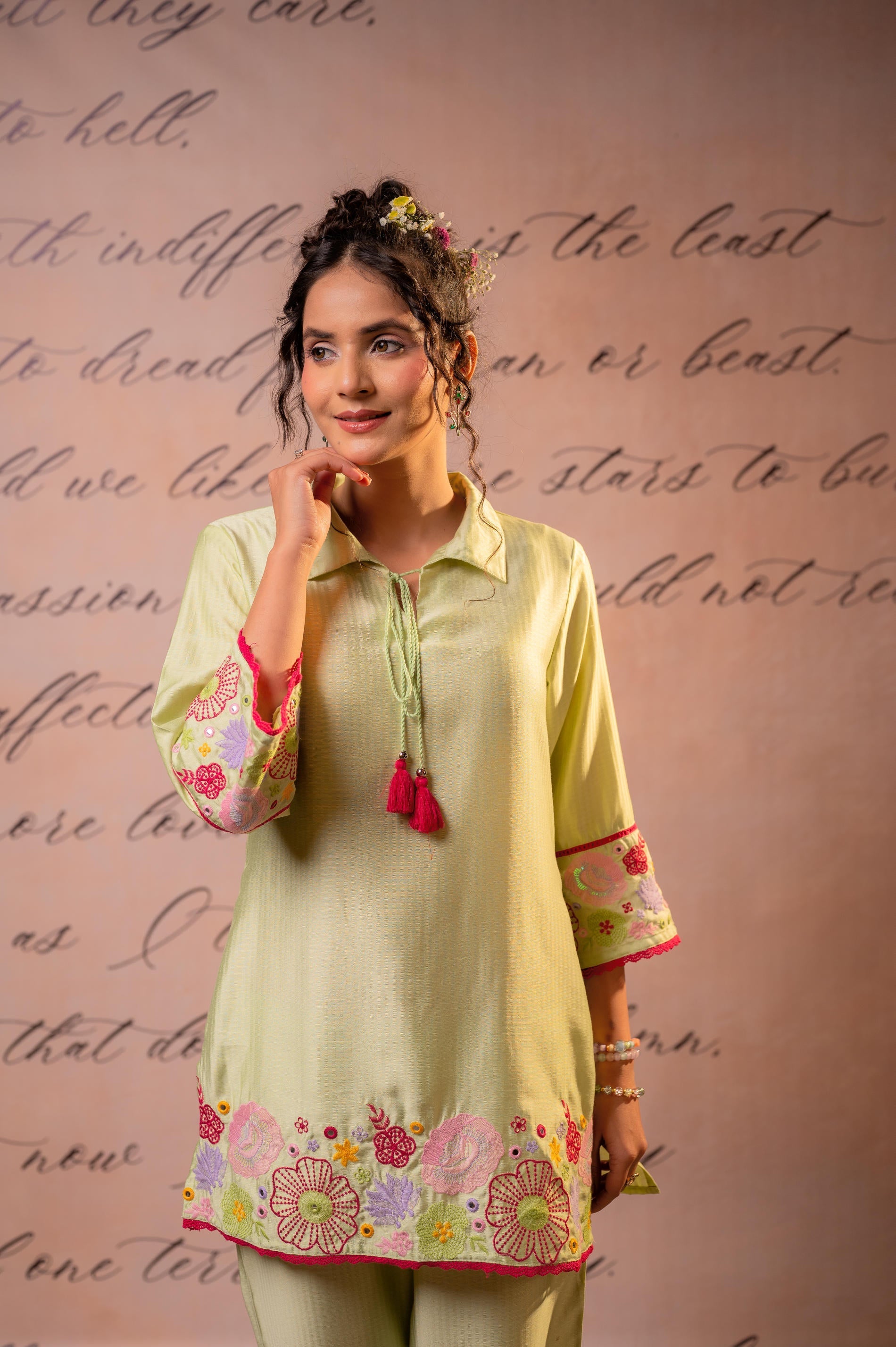 Juniper SageGreen Bloom Tassel Kurta Co-Ord