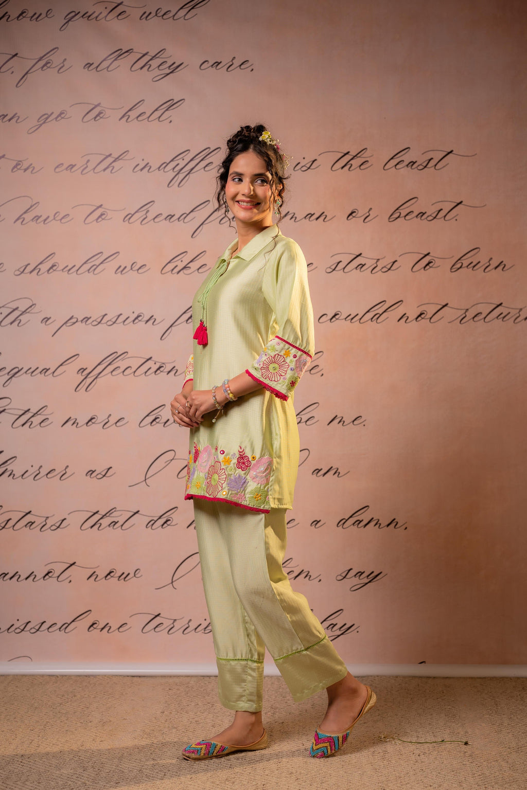 Juniper SageGreen Bloom Tassel Kurta Co-Ord