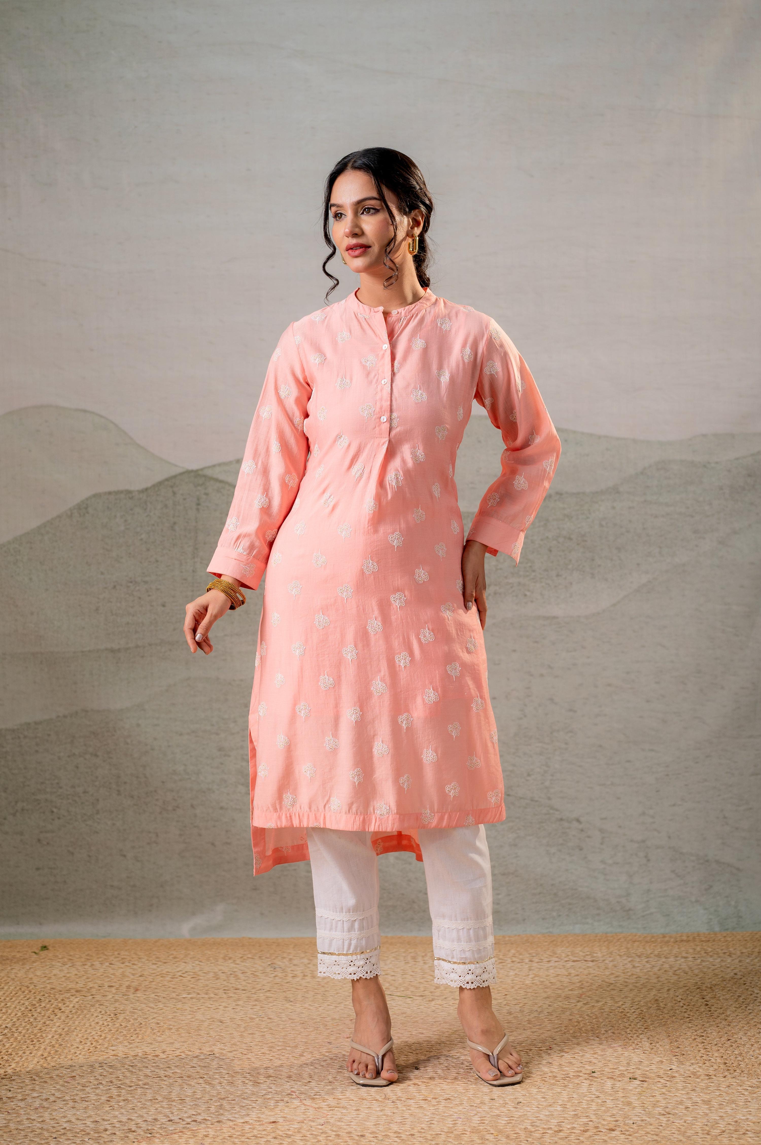 Juniper Peach Embroidered Kurta