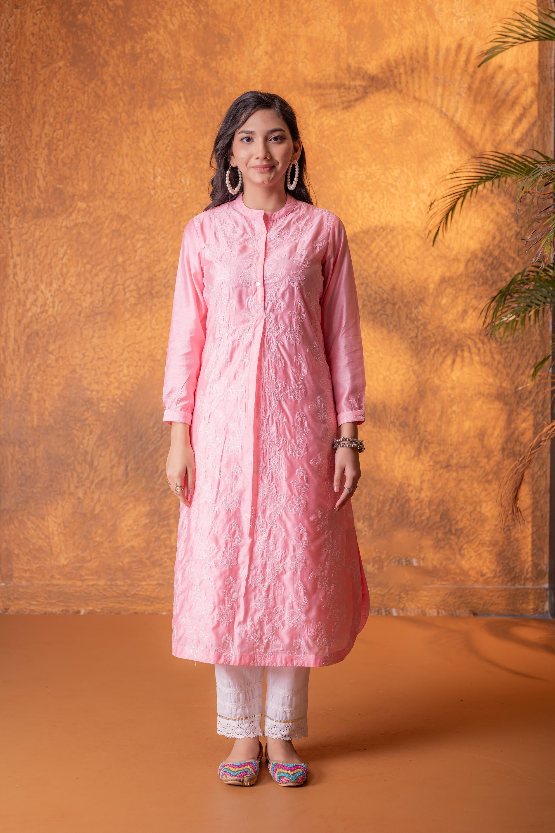 Juniper Gulnaar Peach Foil Print Kurta