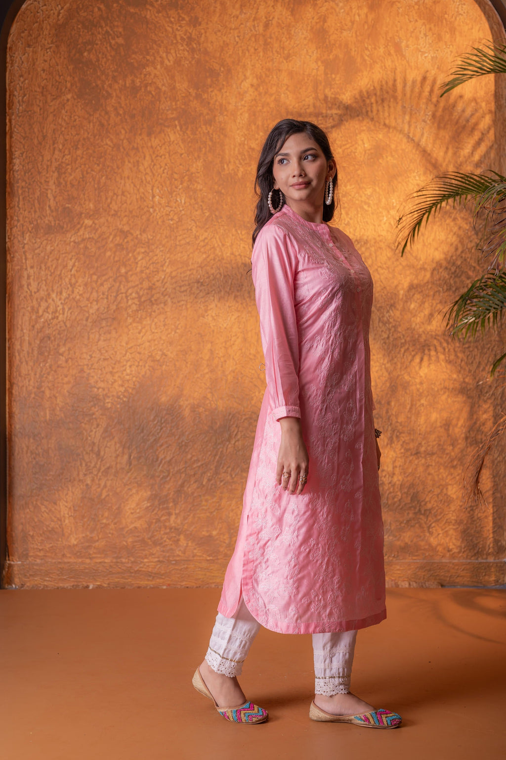 Juniper Gulnaar Peach Foil Print Kurta