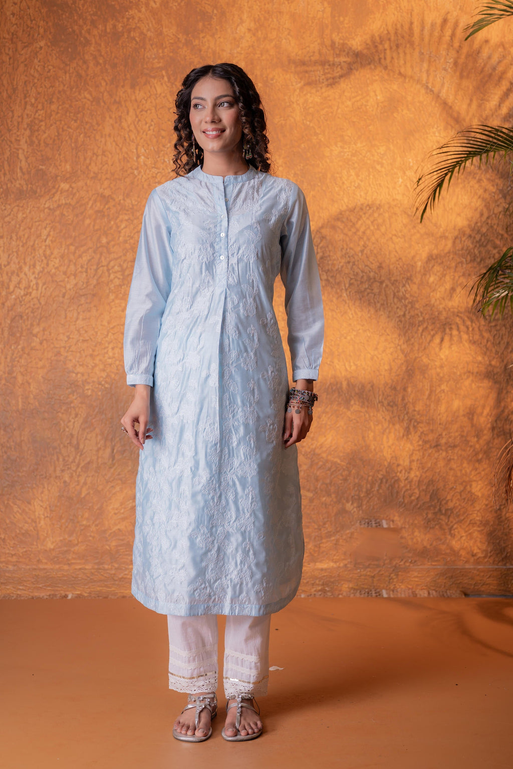 Juniper Neelara Powder Blue Foil Print Kurta