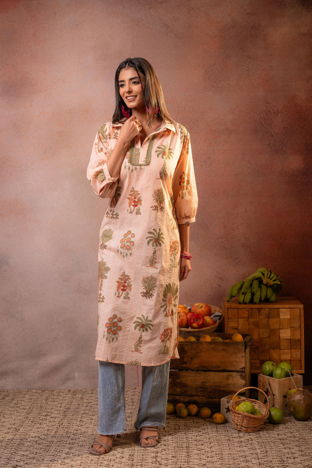 Juniper Peach Palm Motif Kurta