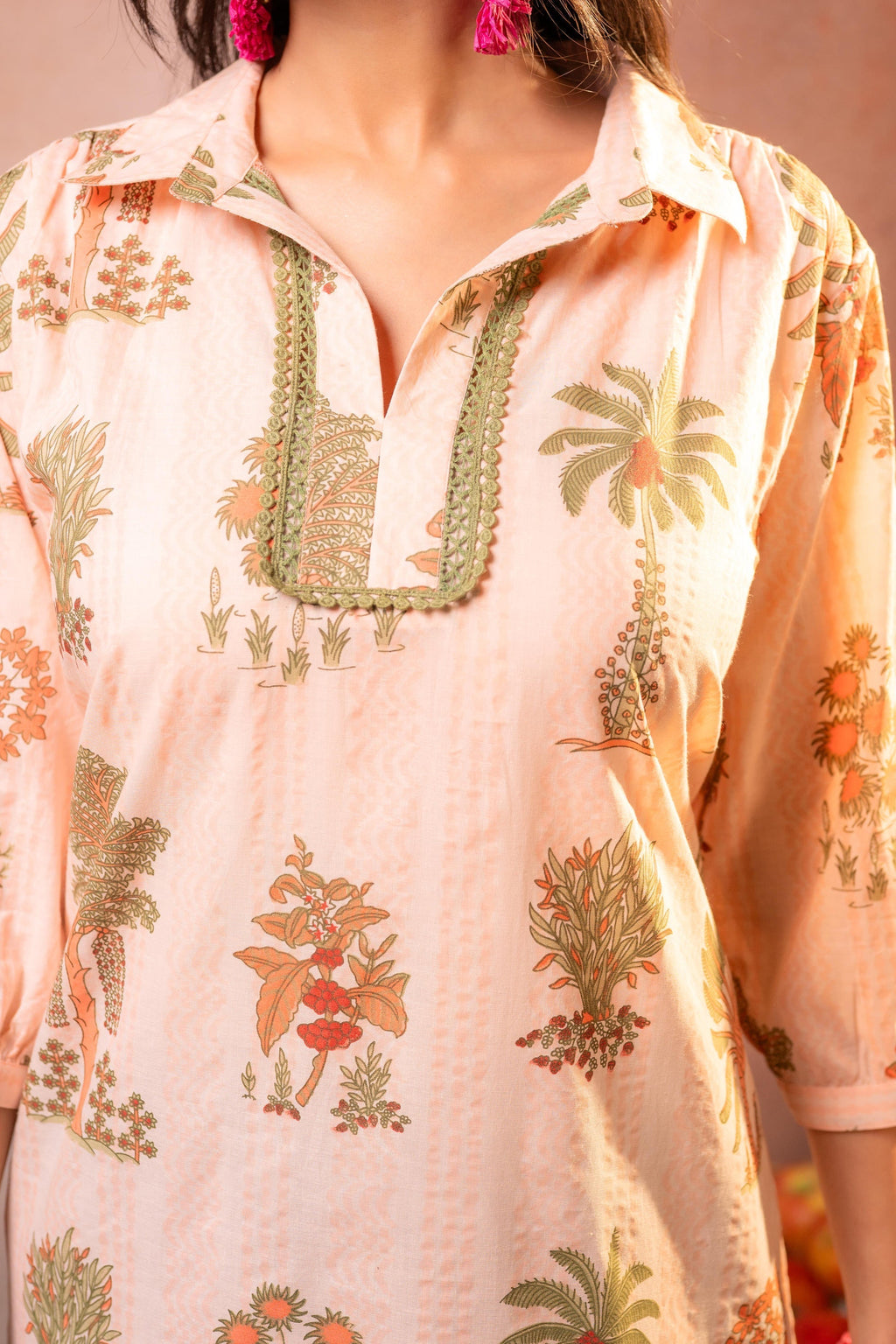 Juniper Peach Palm Motif Kurta
