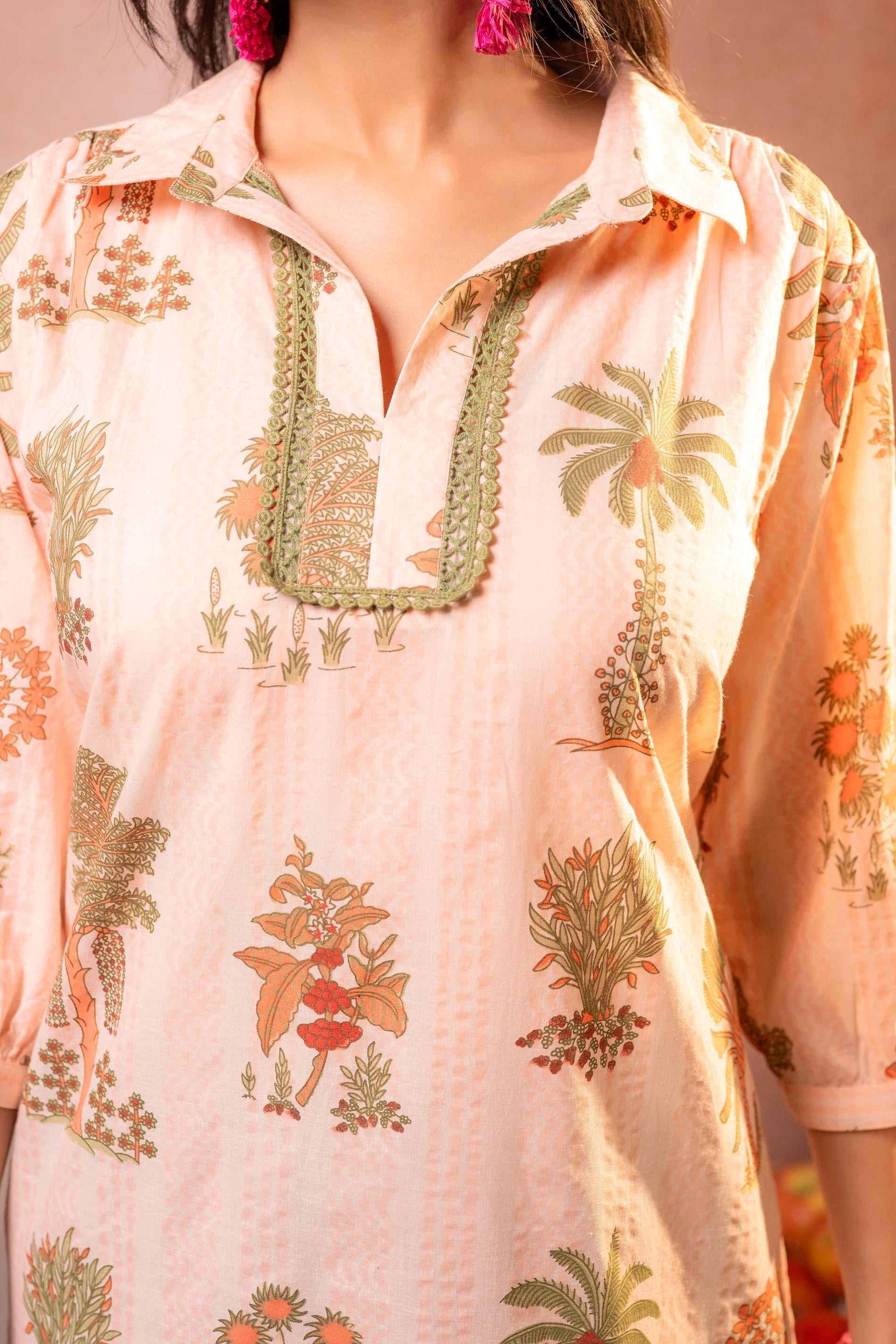 Juniper Peach Palm Motif Kurta