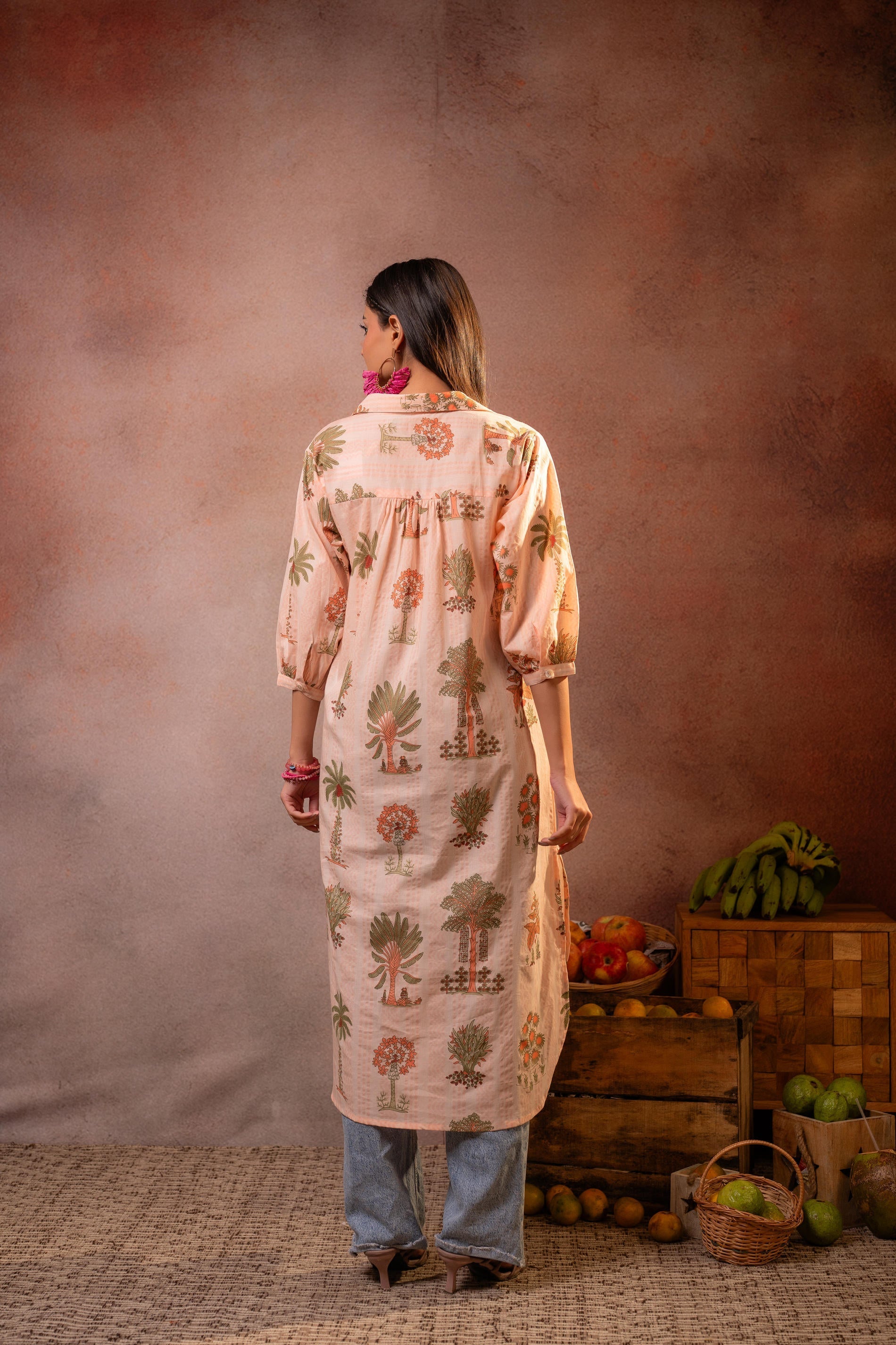 Juniper Peach Palm Motif Kurta