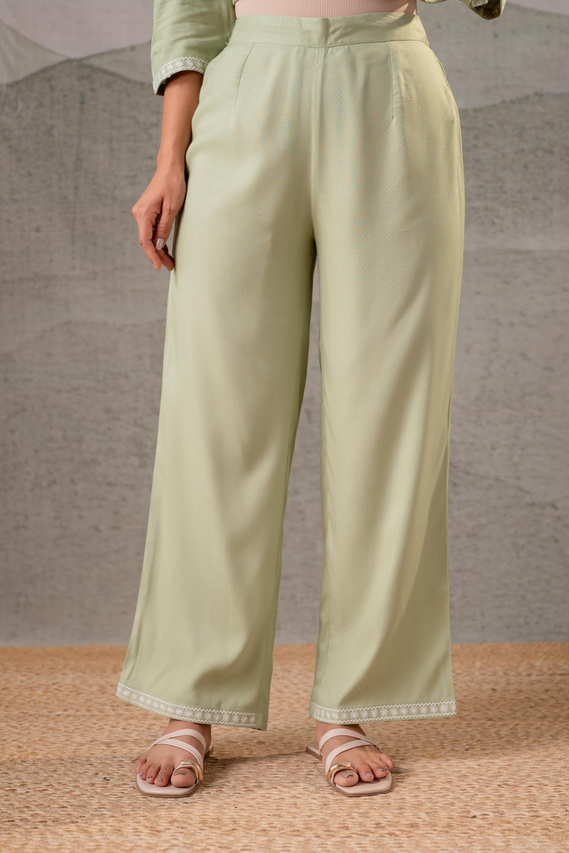 Juniper Pistachio Bloom SageGreen Embroidered Co-Ord Set