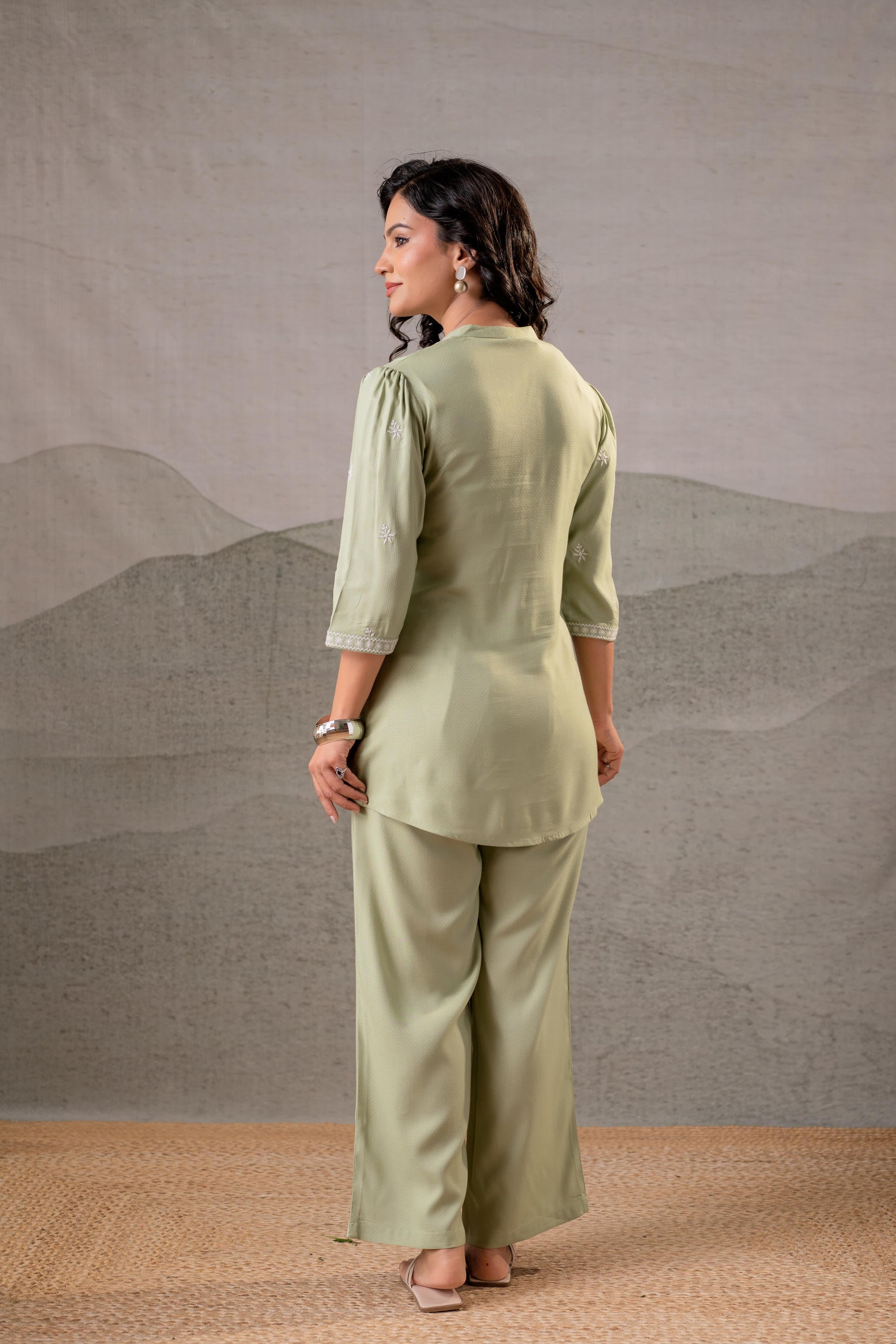 Juniper Pistachio Bloom SageGreen Embroidered Co-Ord Set