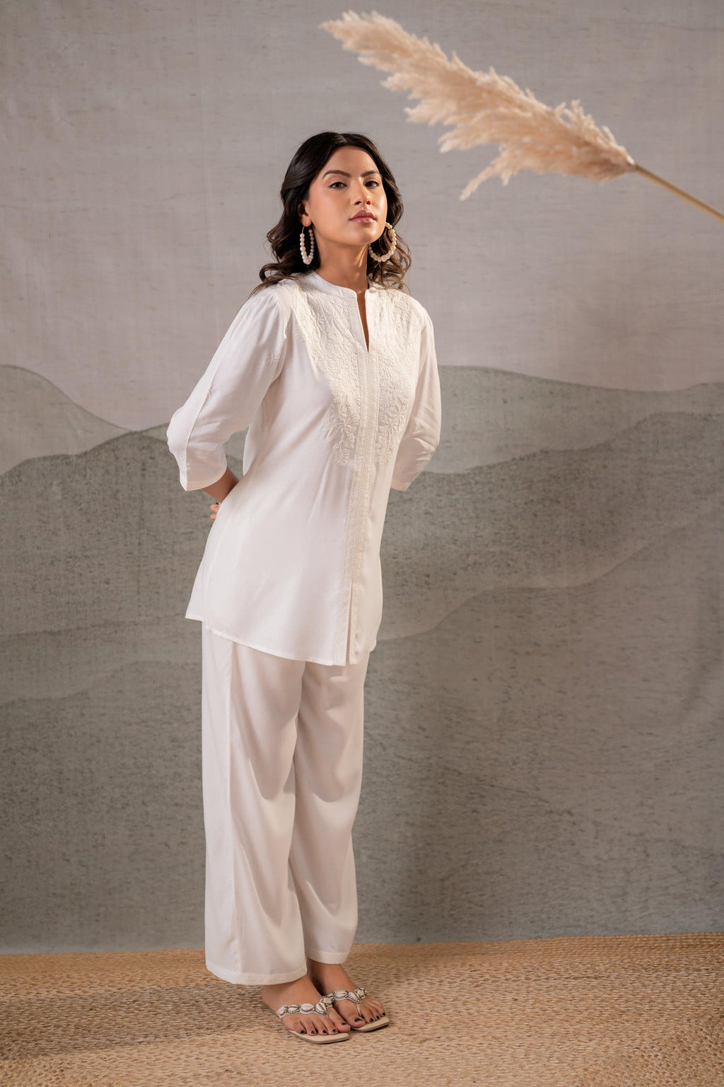 Juniper Cotton Bloom White Embroidered Co-Ord Set