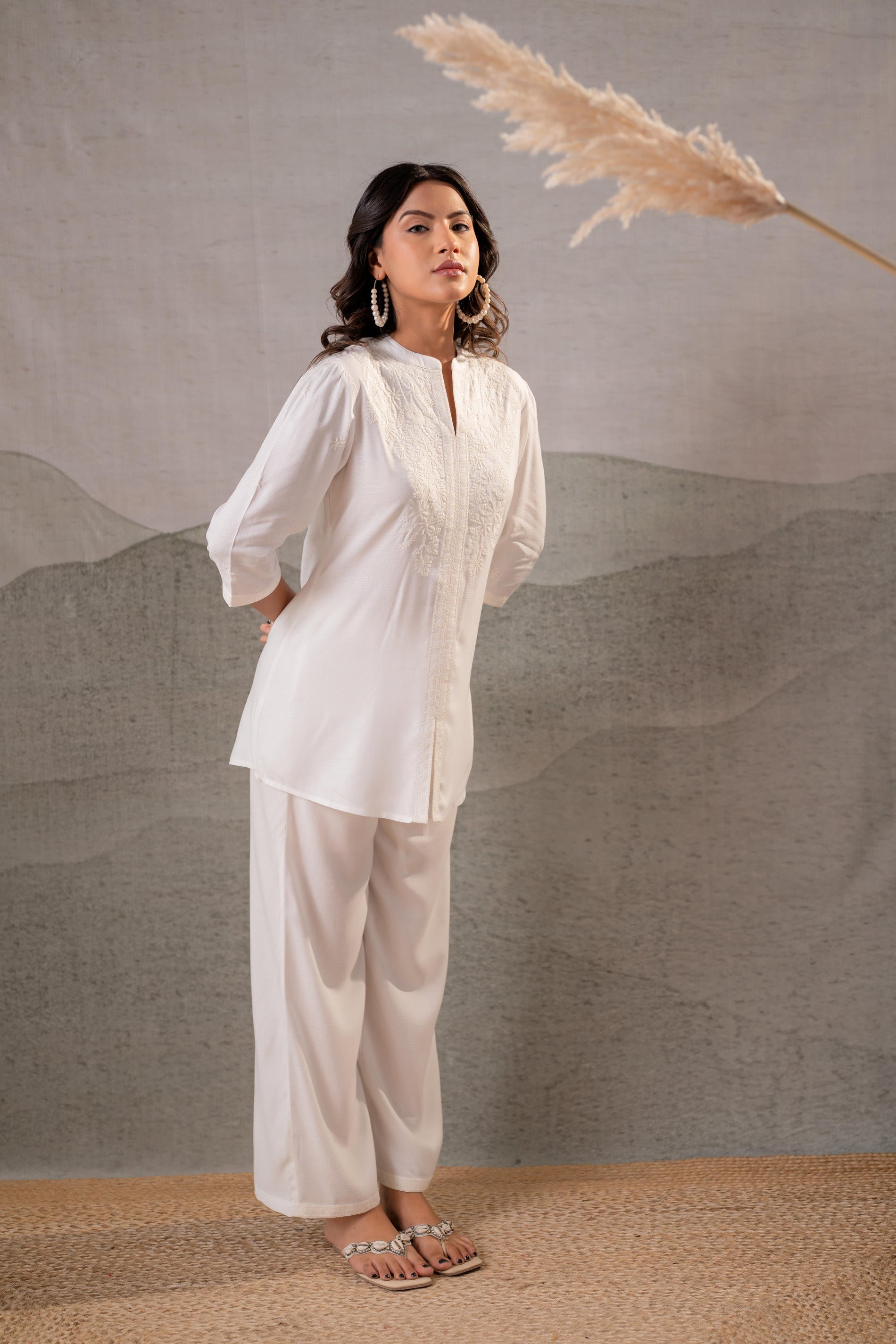 Juniper Cotton Bloom White Embroidered Co-Ord Set