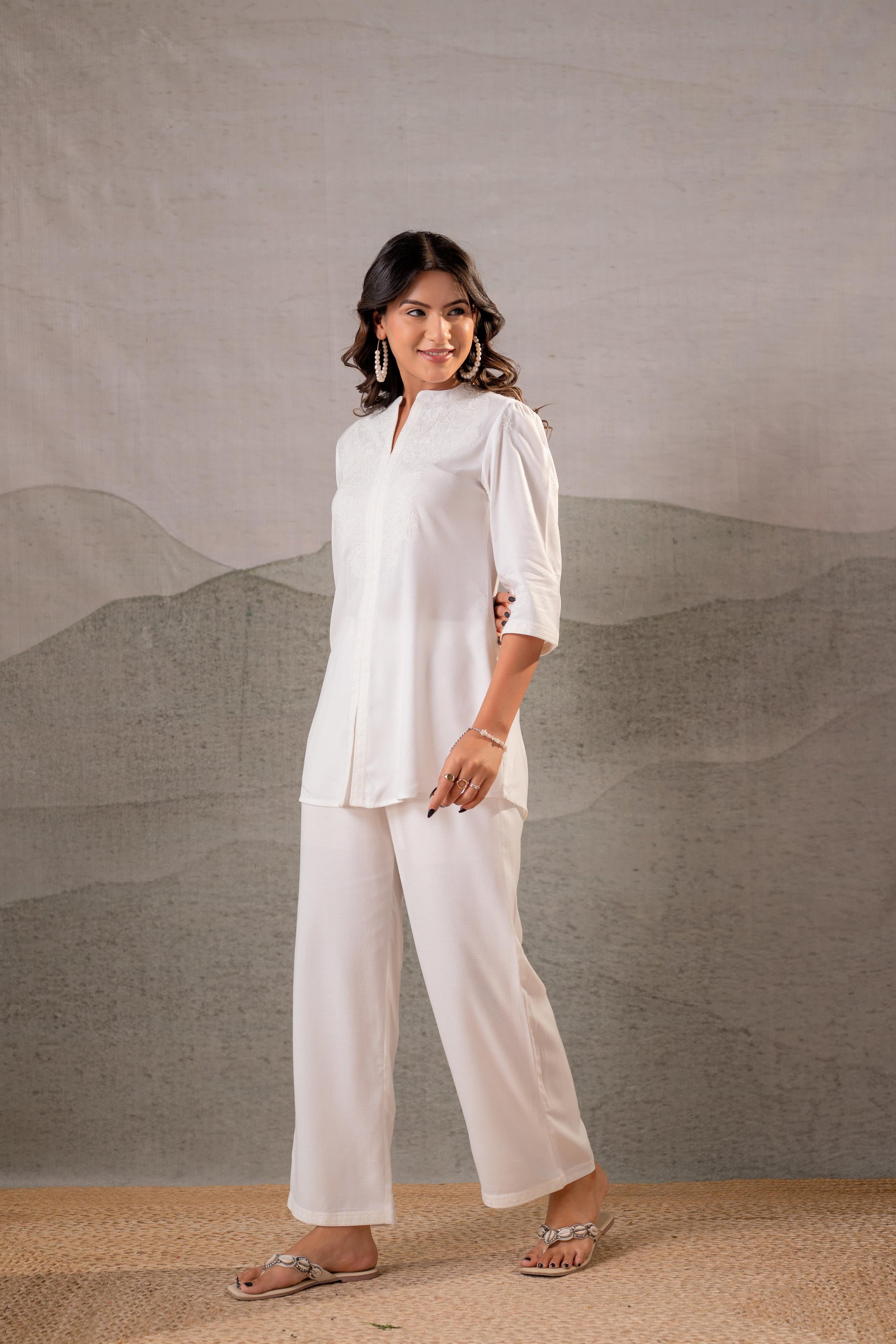 Juniper Cotton Bloom White Embroidered Co-Ord Set