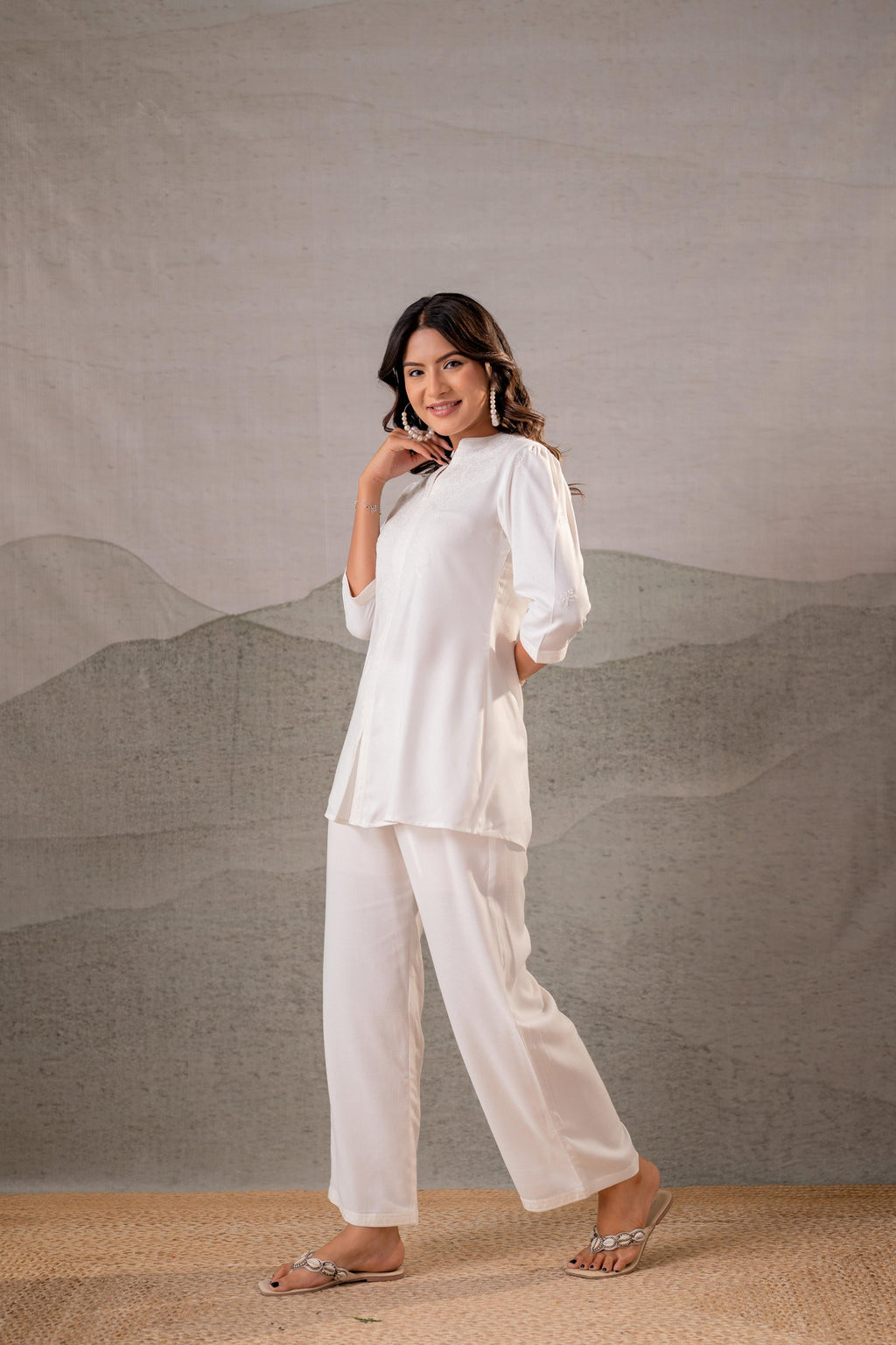 Juniper Cotton Bloom White Embroidered Co-Ord Set