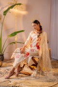 Juniper Ivory Coral Blossom Printed Kurta Pant And Dupatta Set