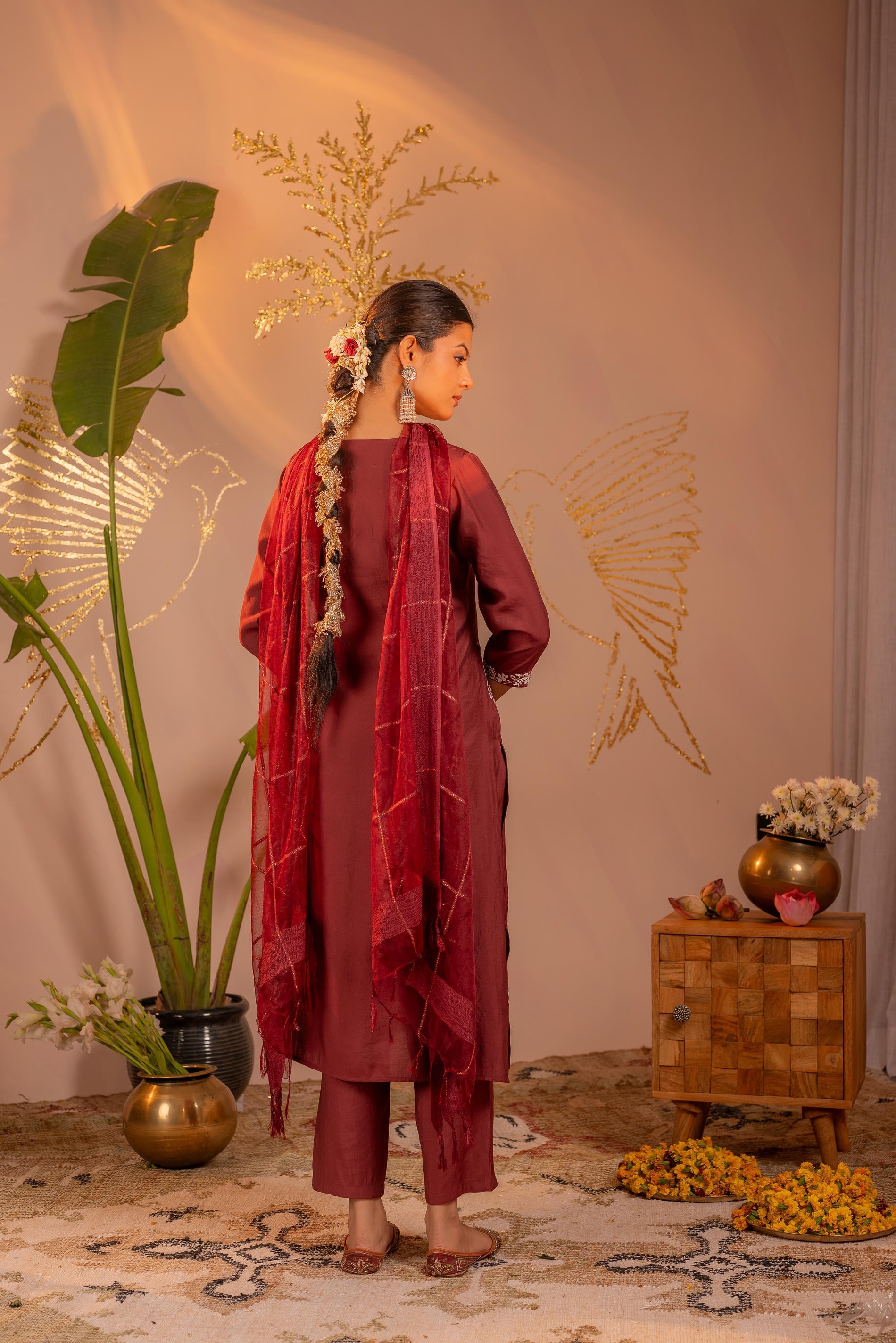 Juniper Rosegold Blossom -Pinted Kurta Pant And Dupatta Set