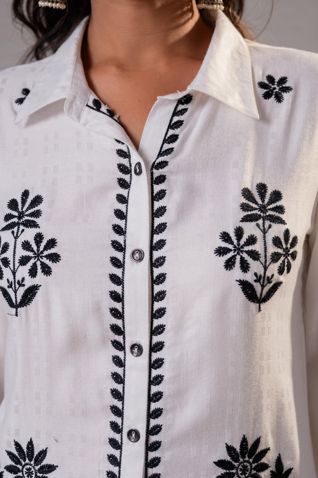 Juniper Noir Flora White & Black Embroidered Co-Ord Set