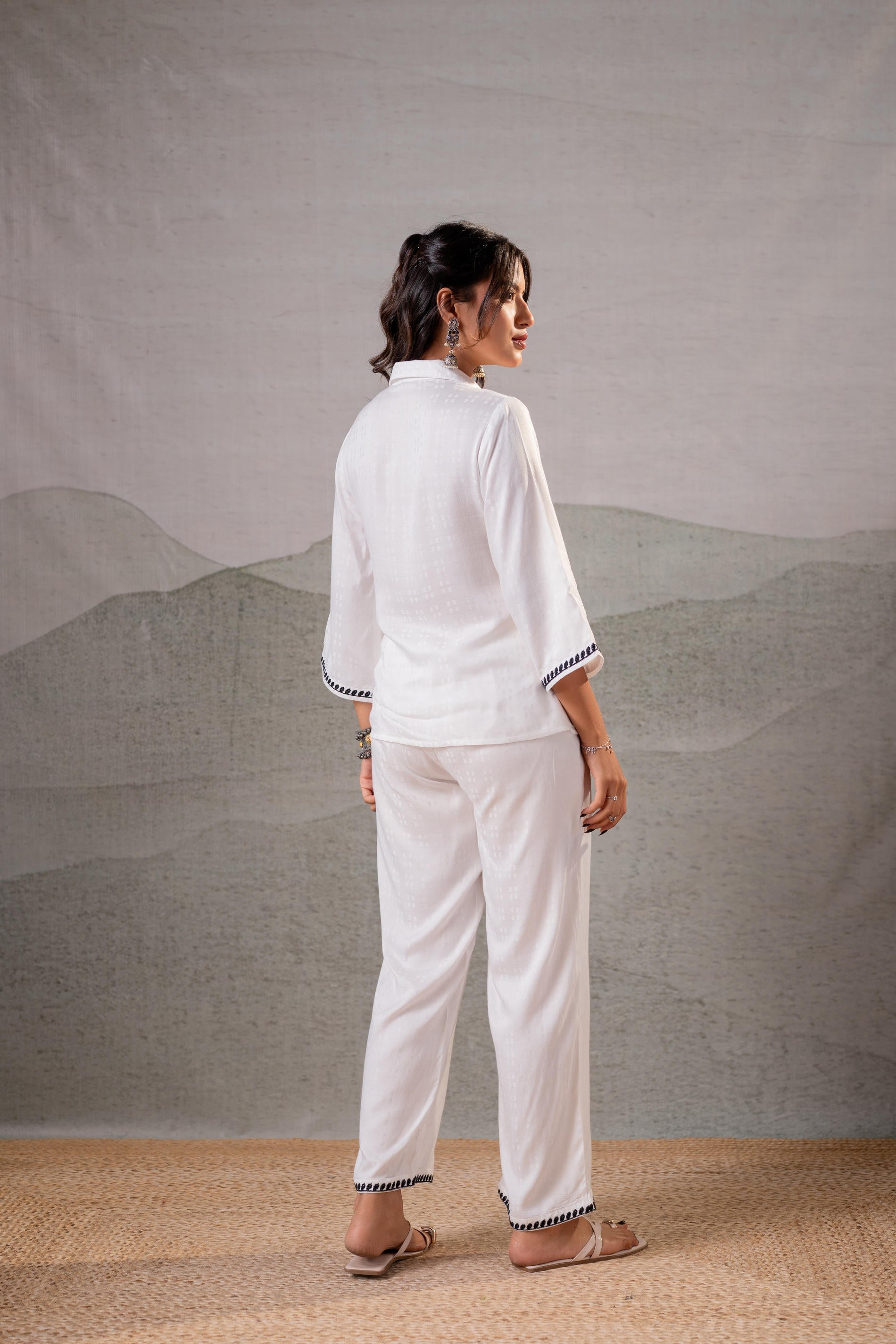 Juniper Noir Flora White & Black Embroidered Co-Ord Set