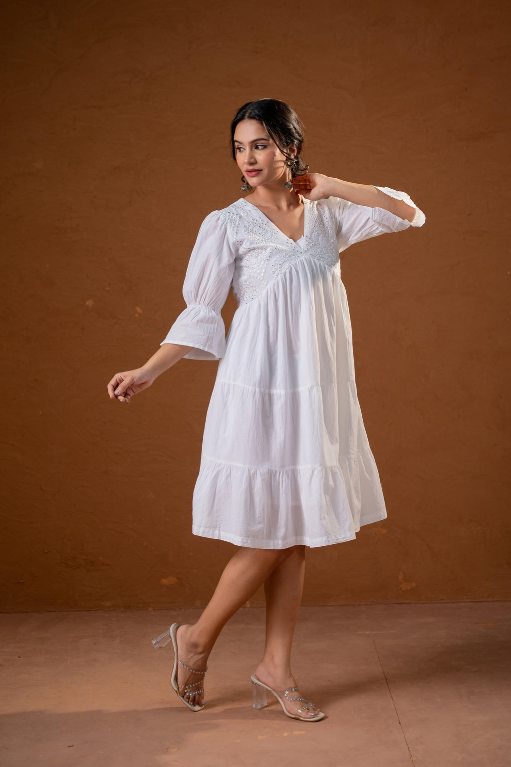 Juniper White Cotton Fit & Flare Midi Dress