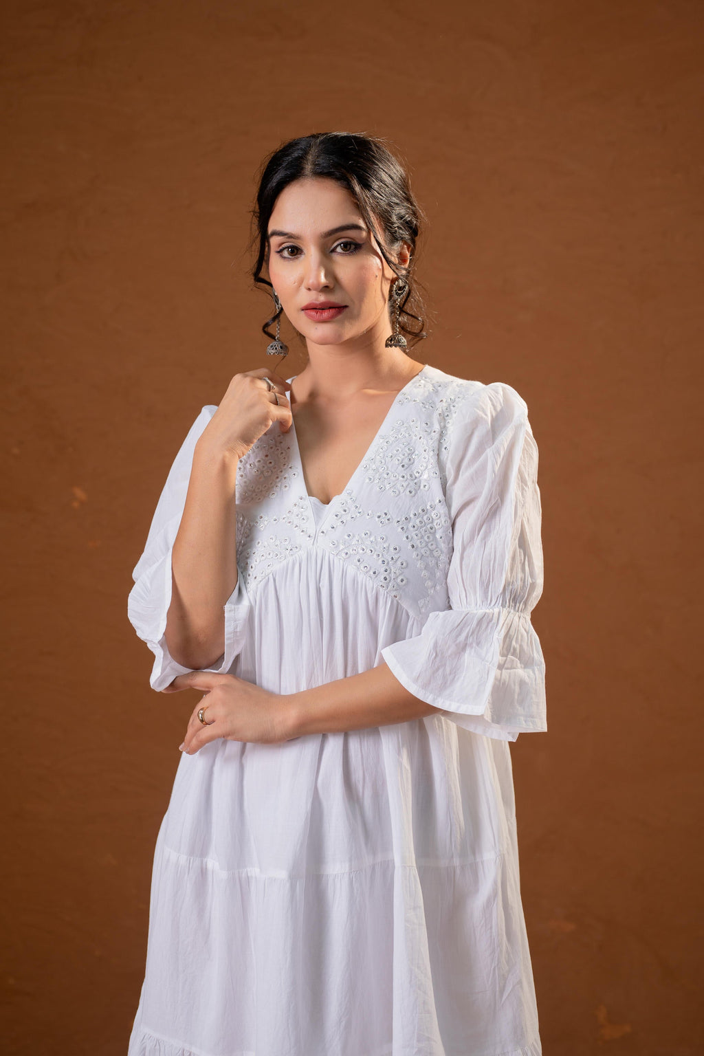 Juniper White Cotton Fit & Flare Midi Dress