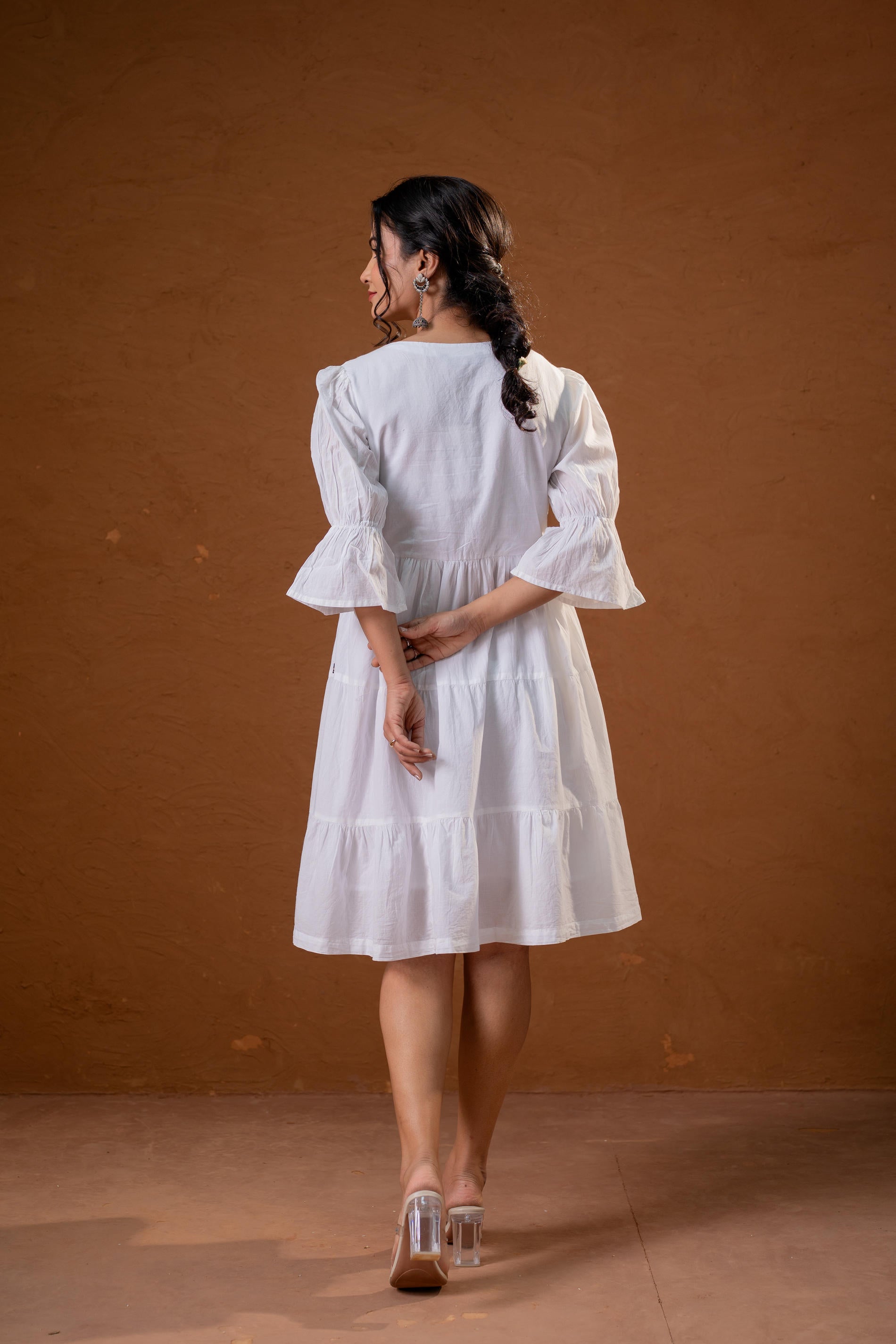 Juniper White Cotton Fit & Flare Midi Dress