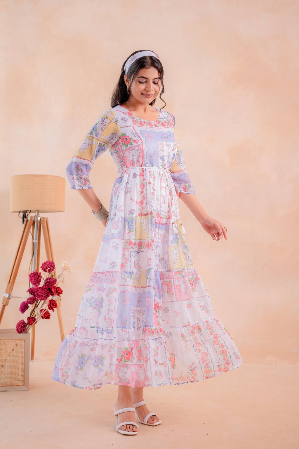 Juniper Pastel Patch Garden Tiered Maxi Dress