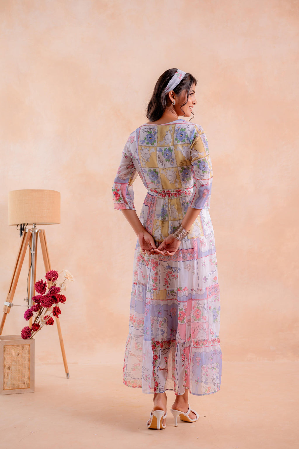 Juniper Pastel Patch Garden Tiered Maxi Dress
