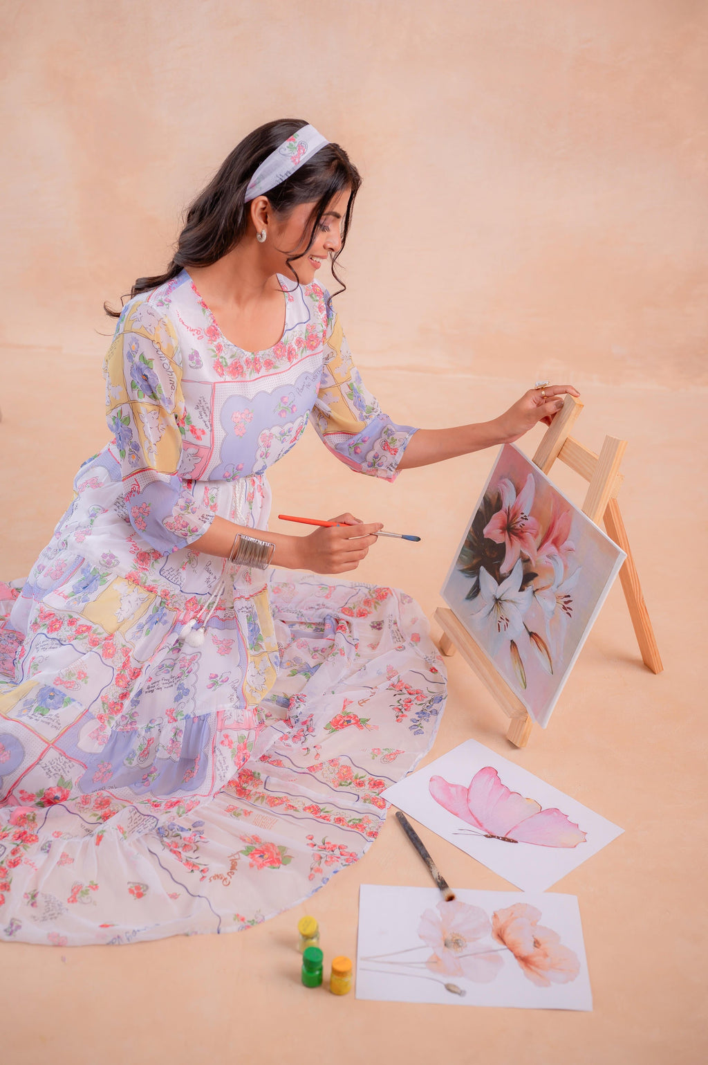 Juniper Pastel Patch Garden Tiered Maxi Dress