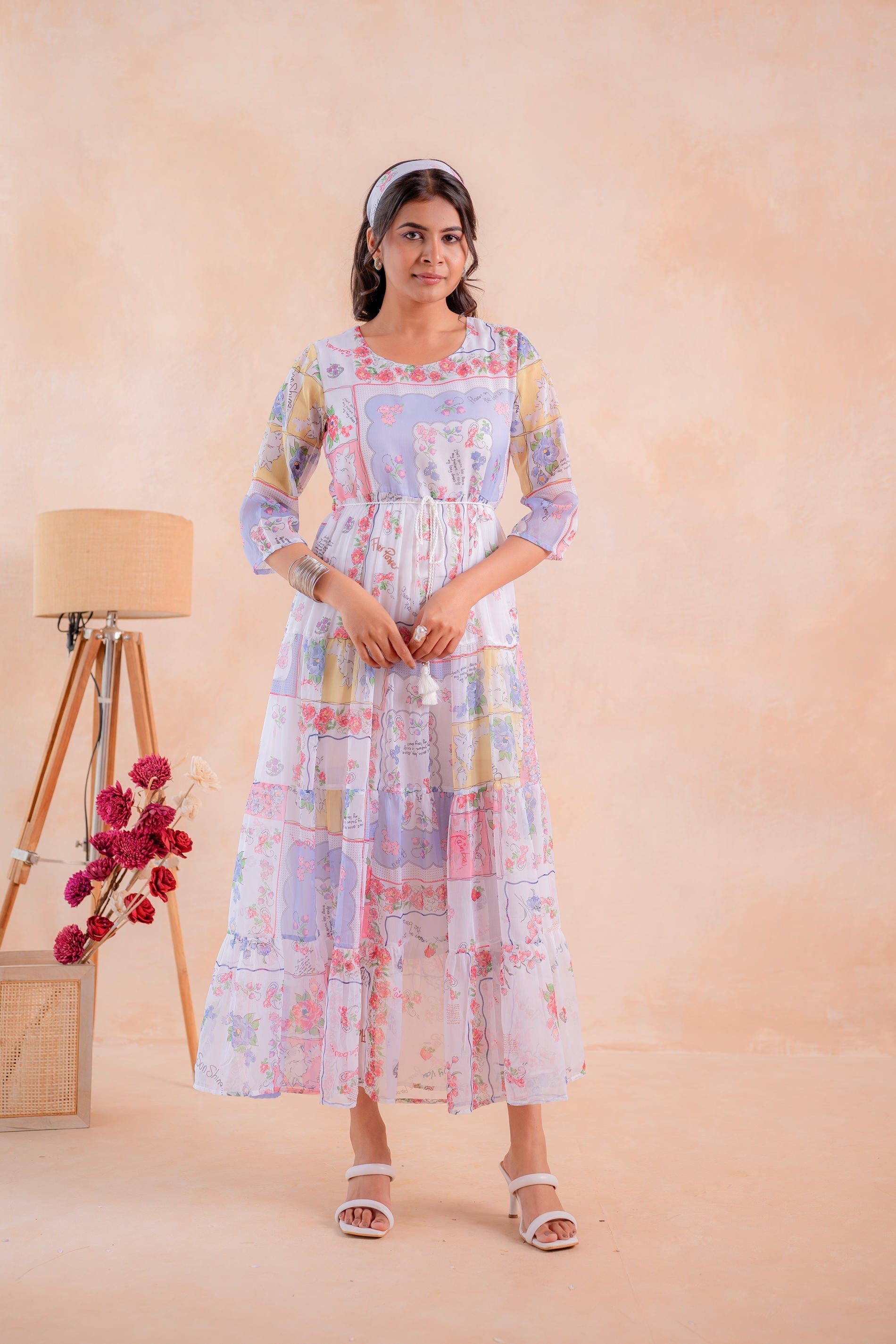 Juniper Pastel Patch Garden Tiered Maxi Dress