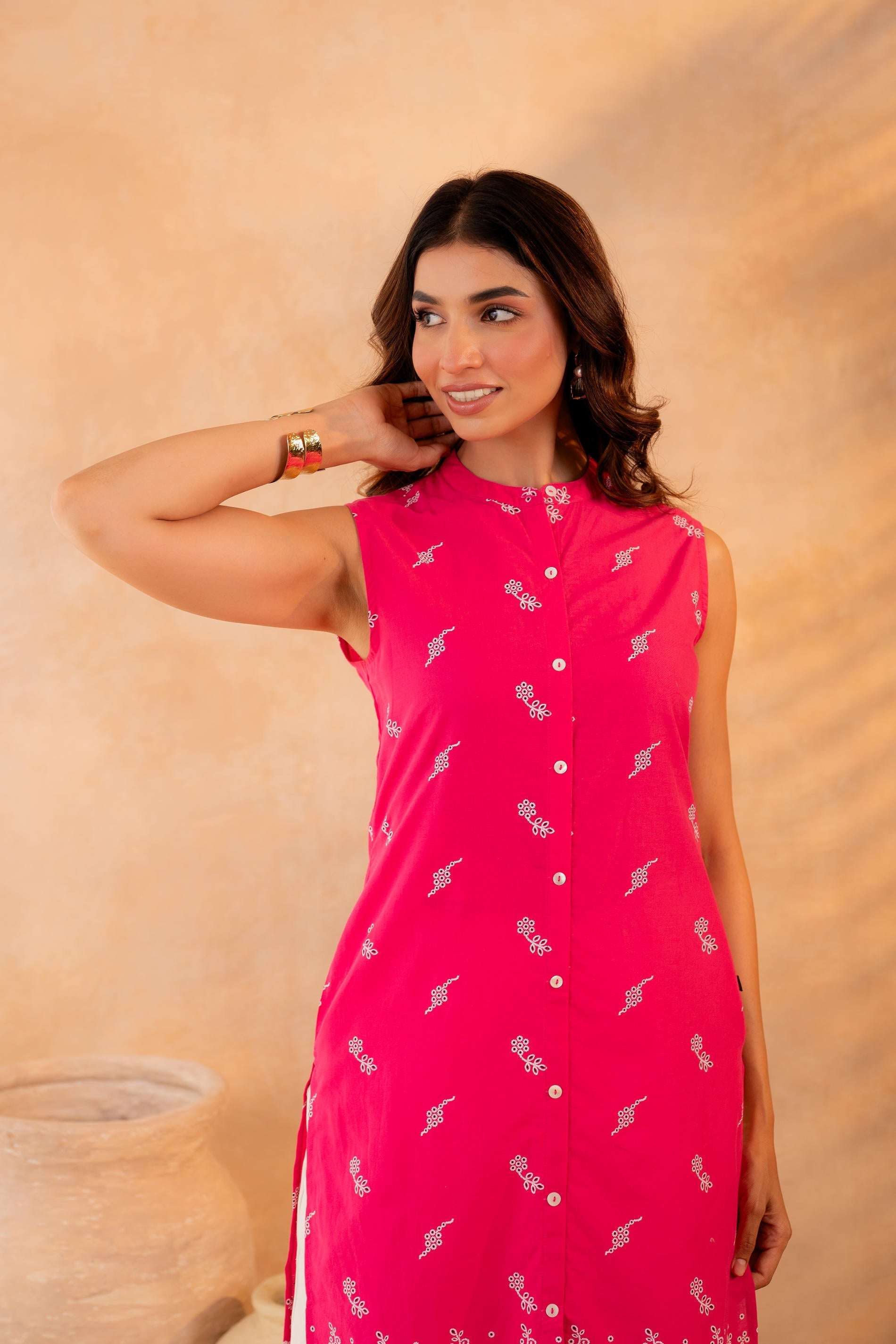 Juniper Fuchsia Bloom Border Kurta