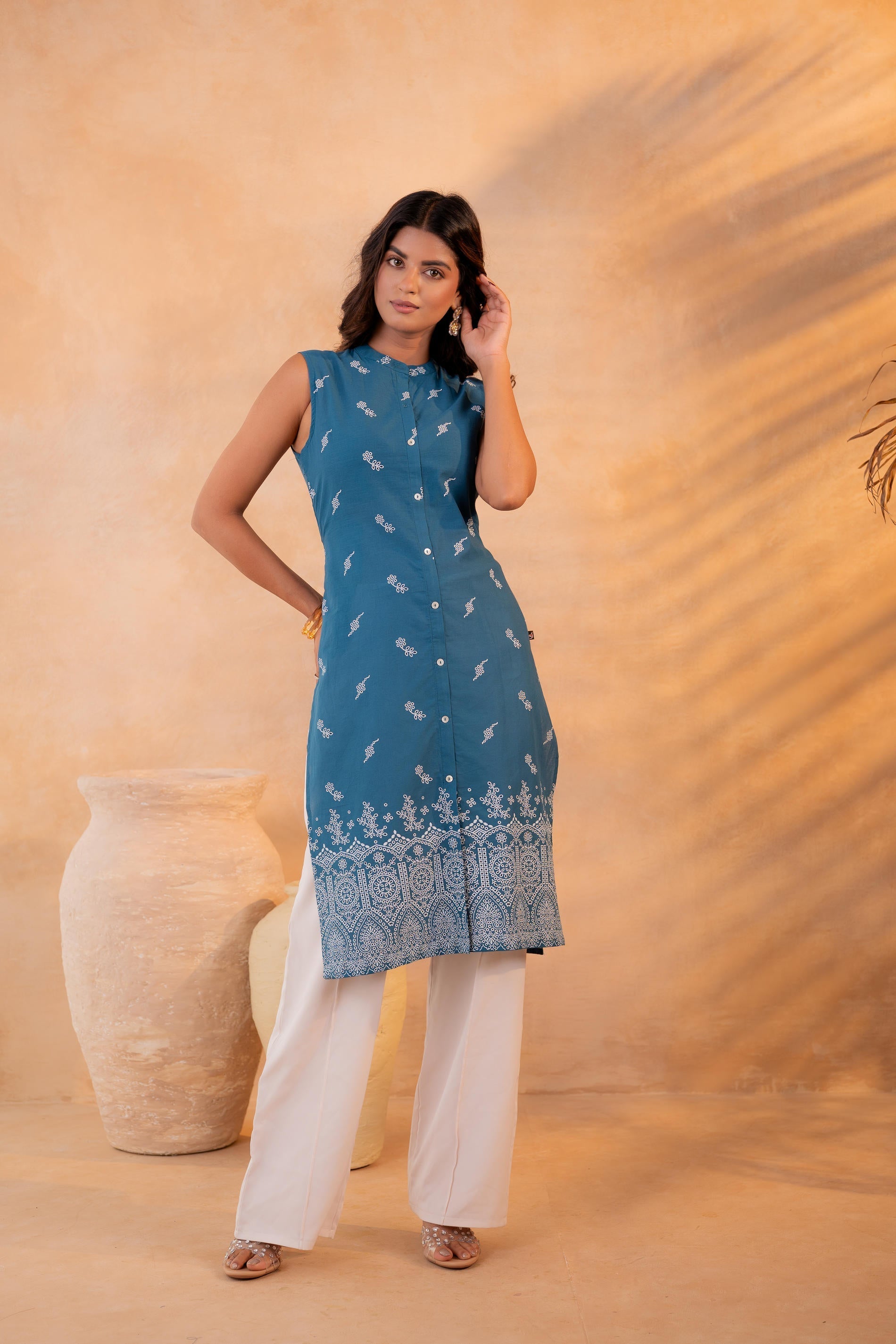Juniper Indigo Bloom Border Kurta
