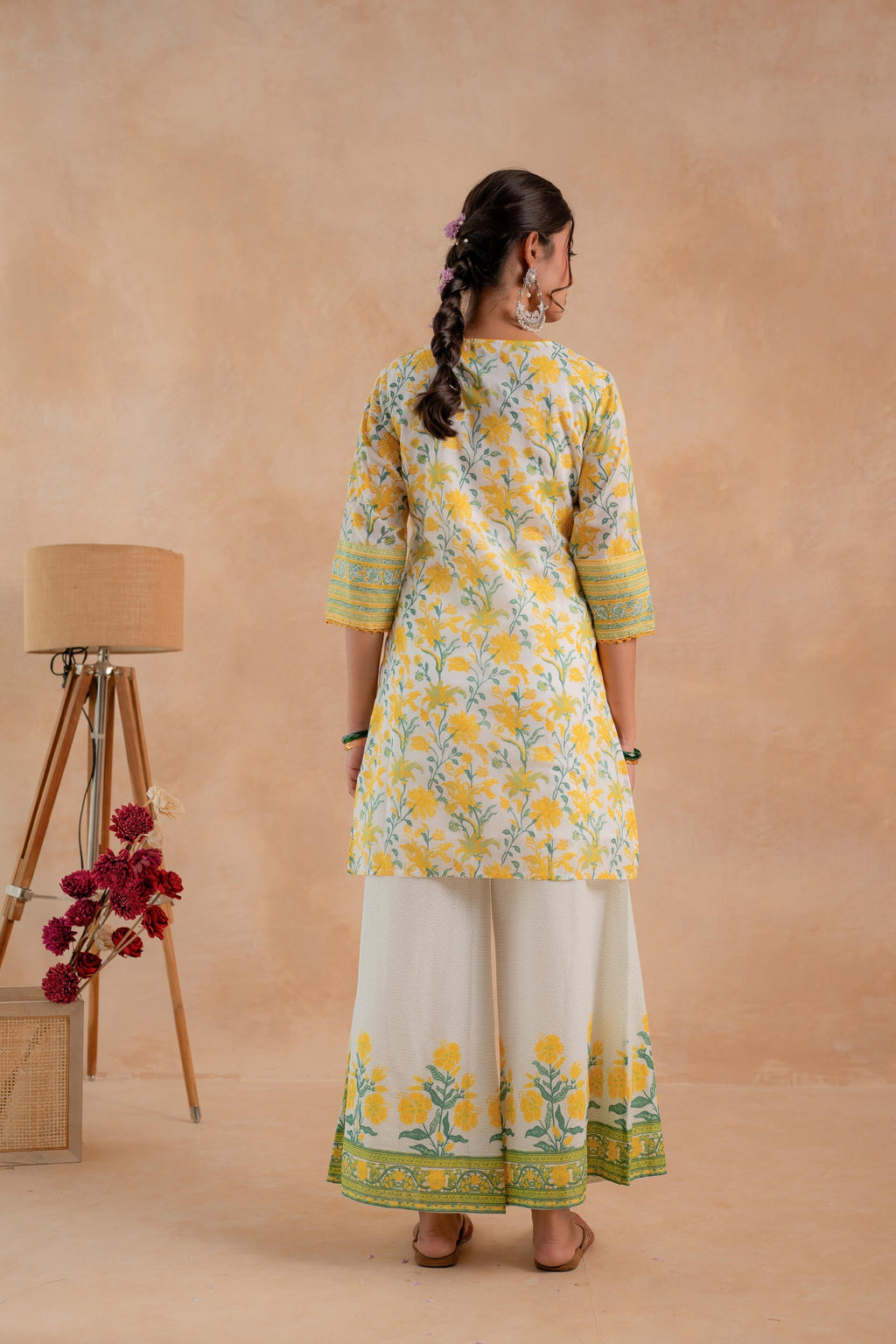 Juniper Gulbahaar Off-White Floral Printed Kurta Palazzo And Dupatta Set
