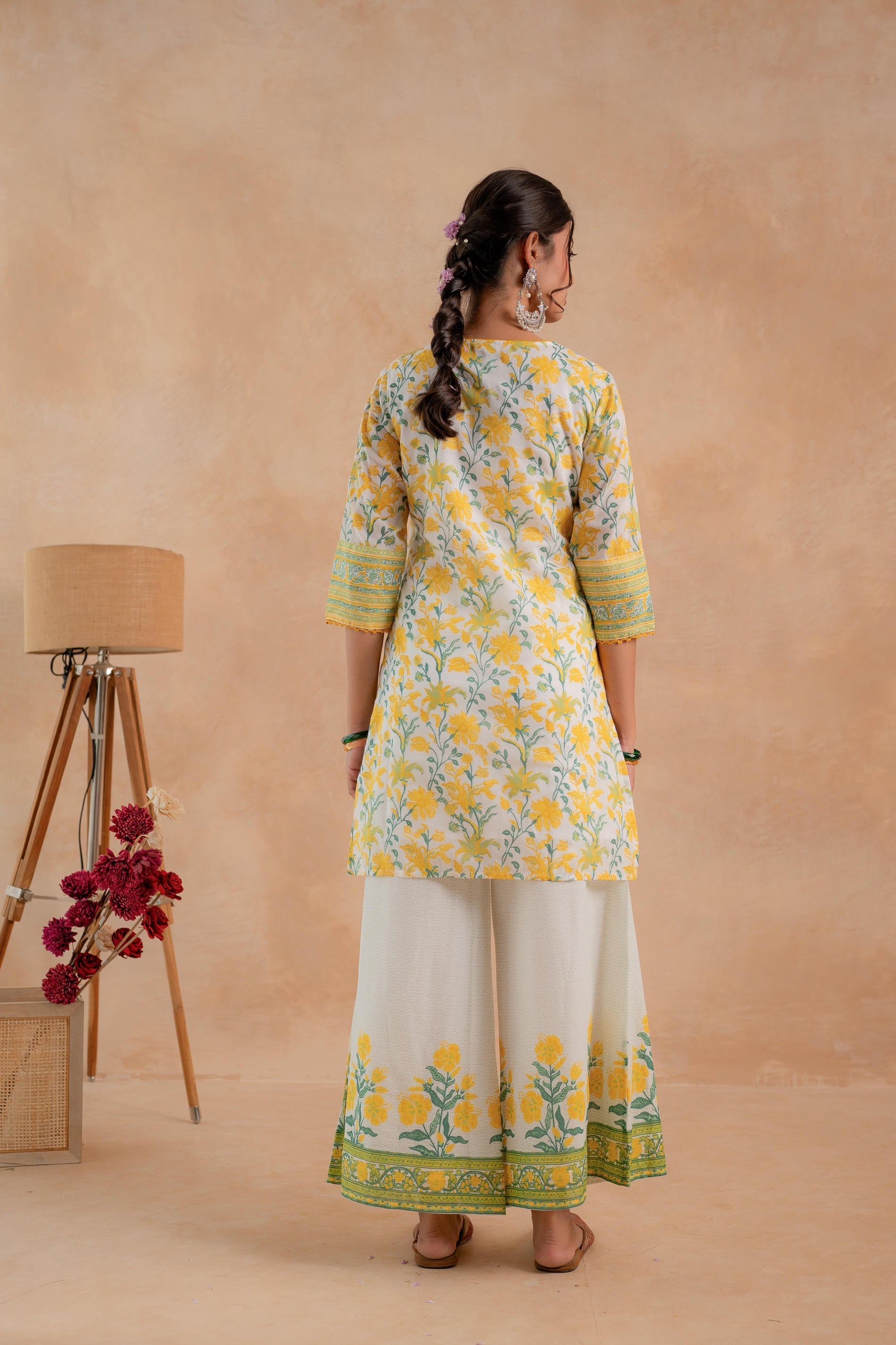 Juniper Gulbahaar Off-White Floral Printed Kurta Palazzo And Dupatta Set