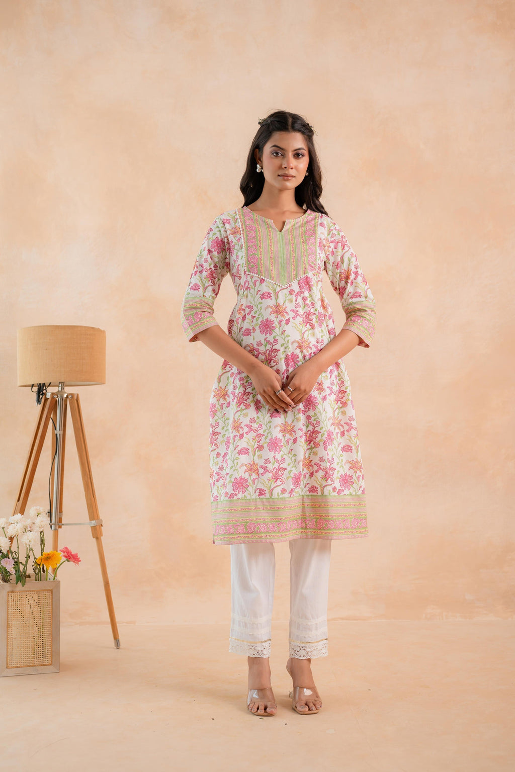 Juniper Ivory Blossom Panelled Kurta