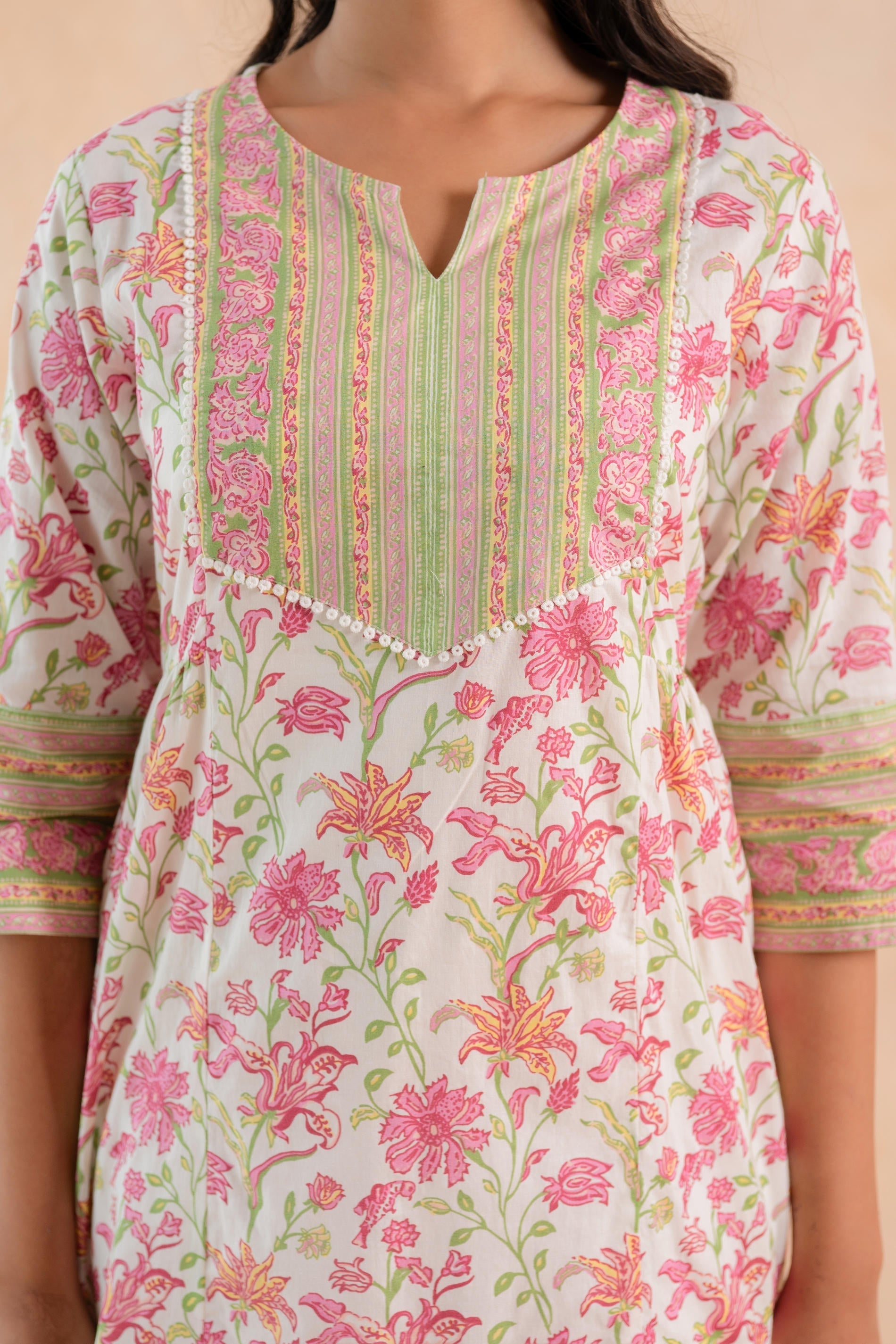 Juniper Ivory Blossom Panelled Kurta