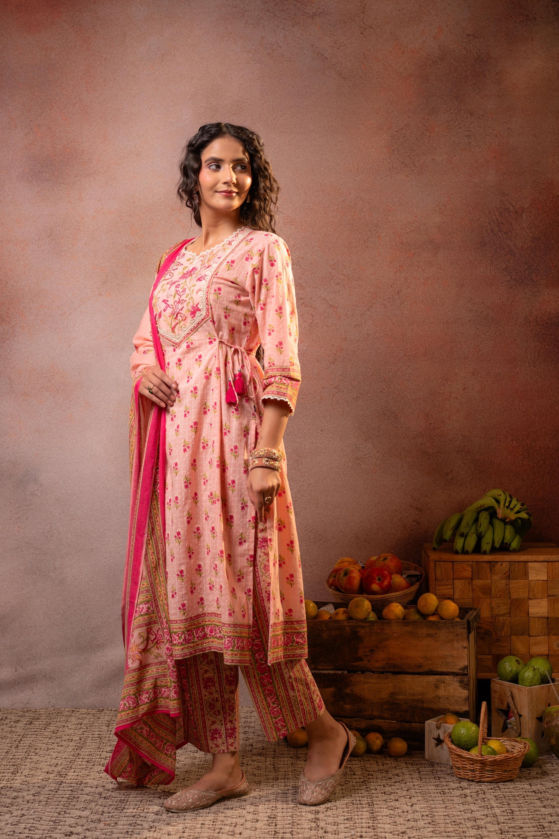 Juniper Gulnaar Garden Printed Kurta Pant And Dupatta Set