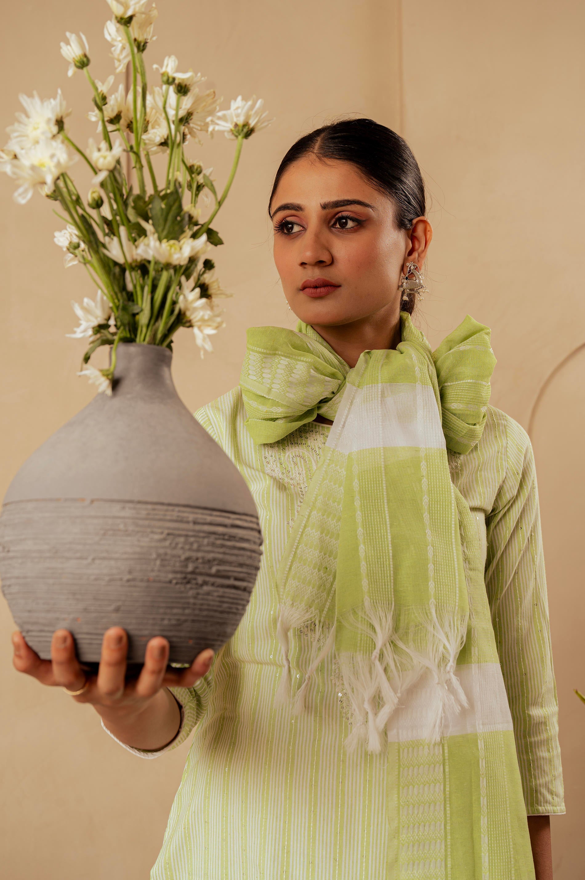 Juniper Sage Green Kurta Set With Subtle Thread Embroidery