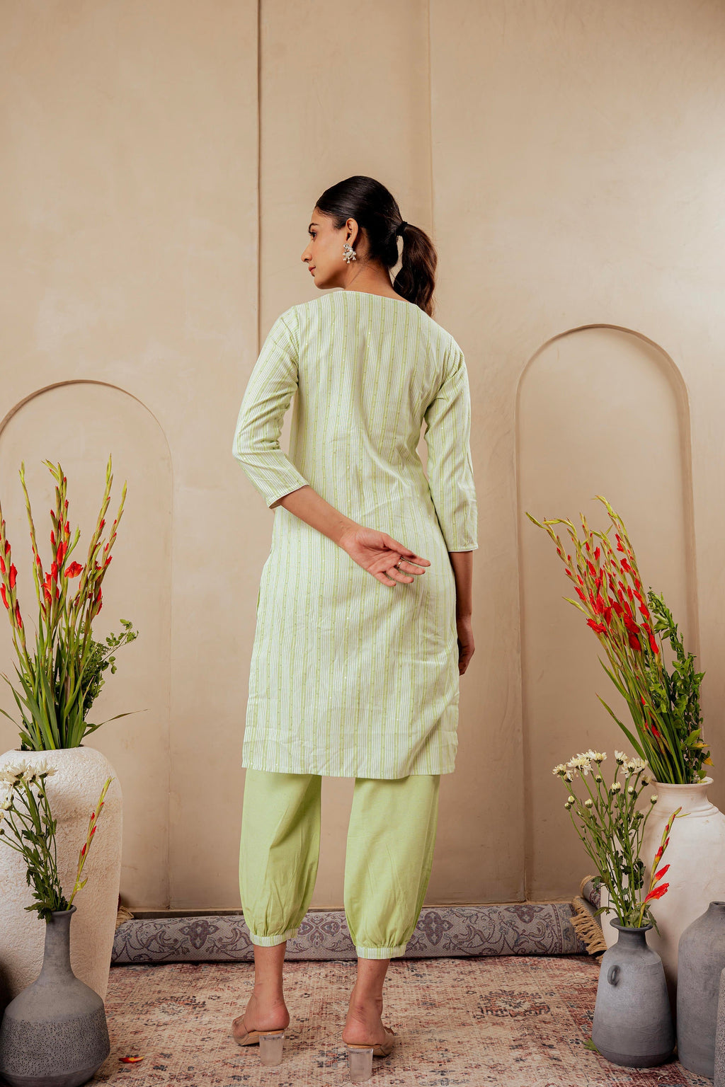 Juniper Sage Green Kurta Set With Subtle Thread Embroidery