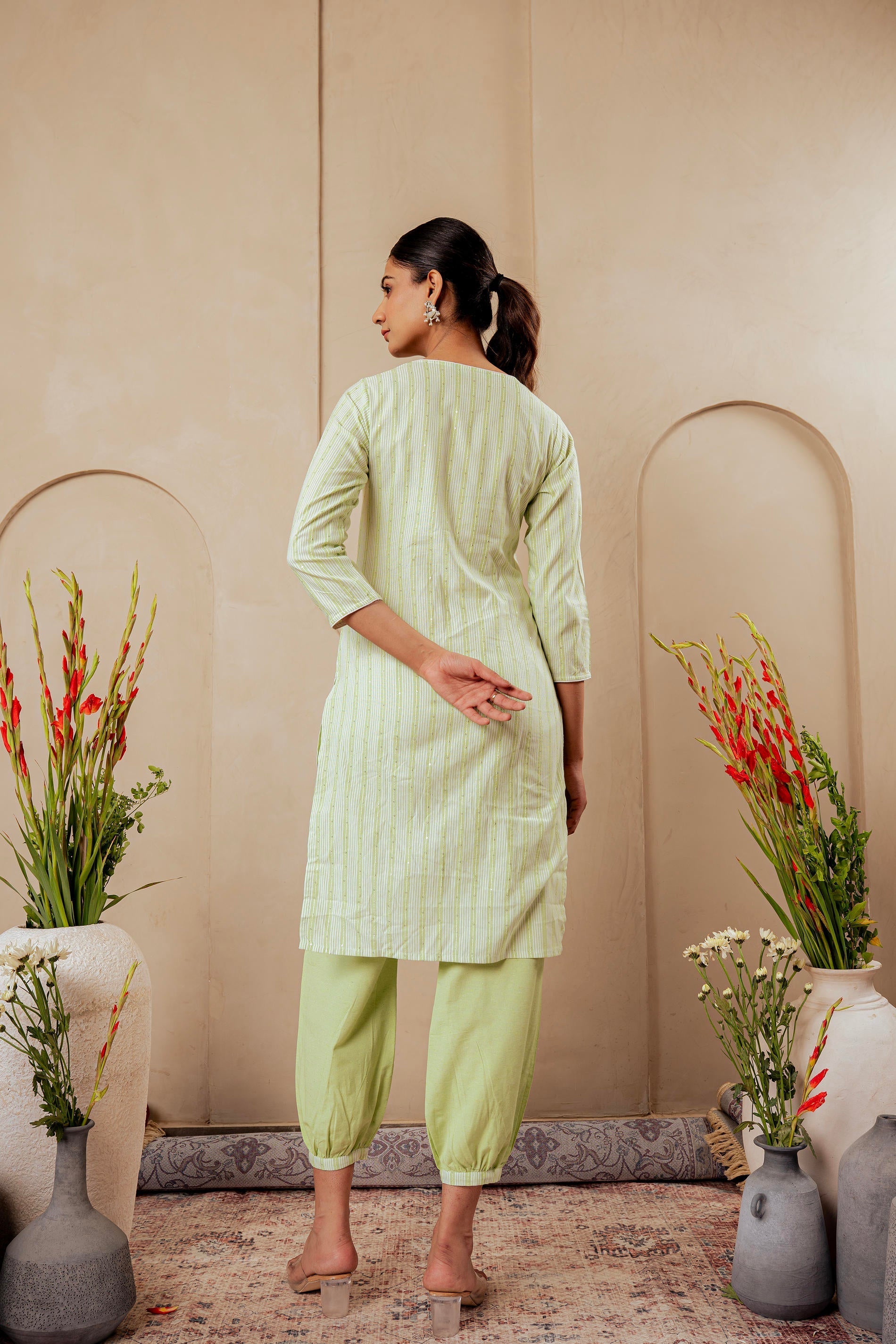 Juniper Sage Green Kurta Set With Subtle Thread Embroidery