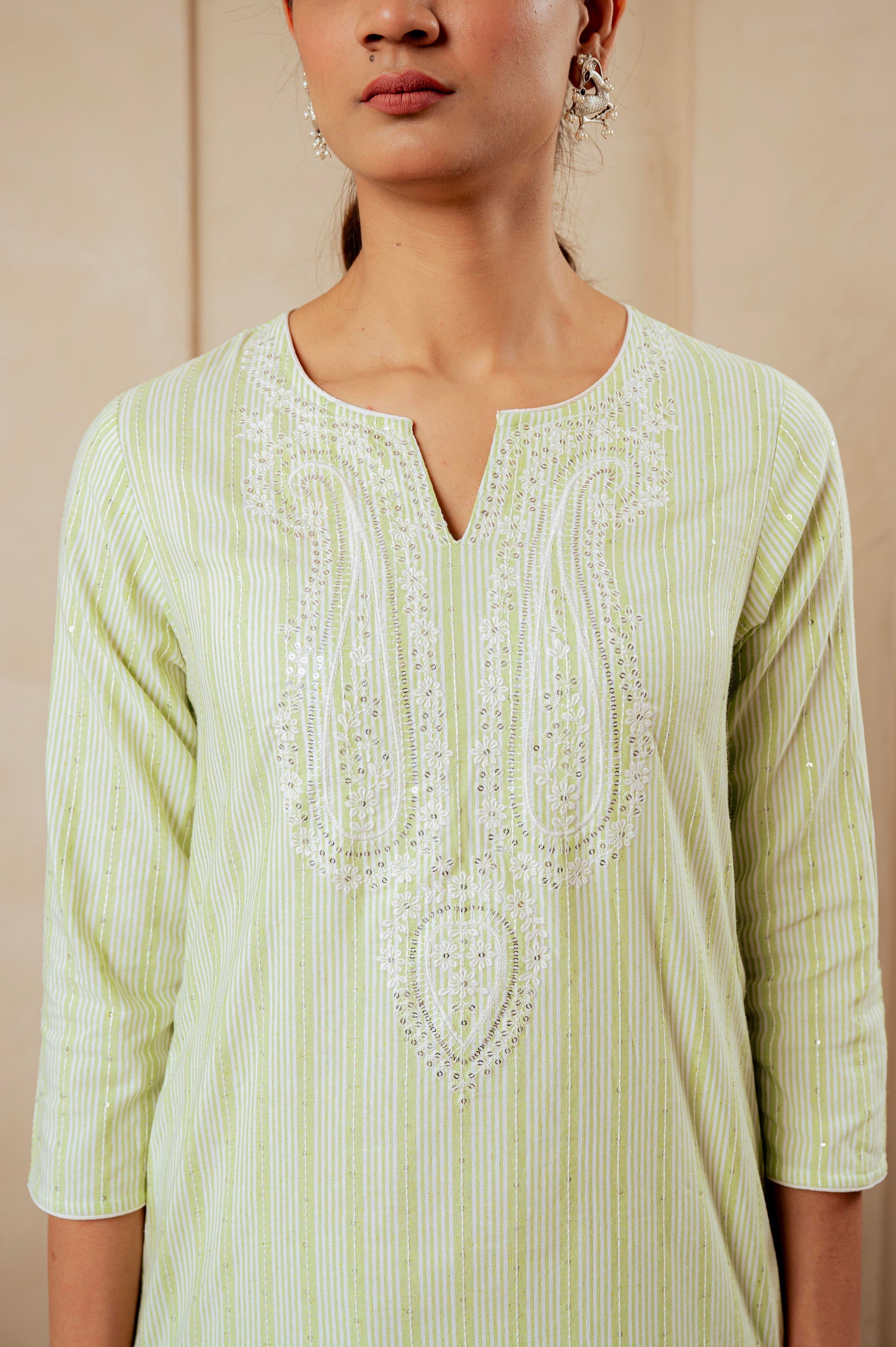 Juniper Sage Green Kurta Set With Subtle Thread Embroidery