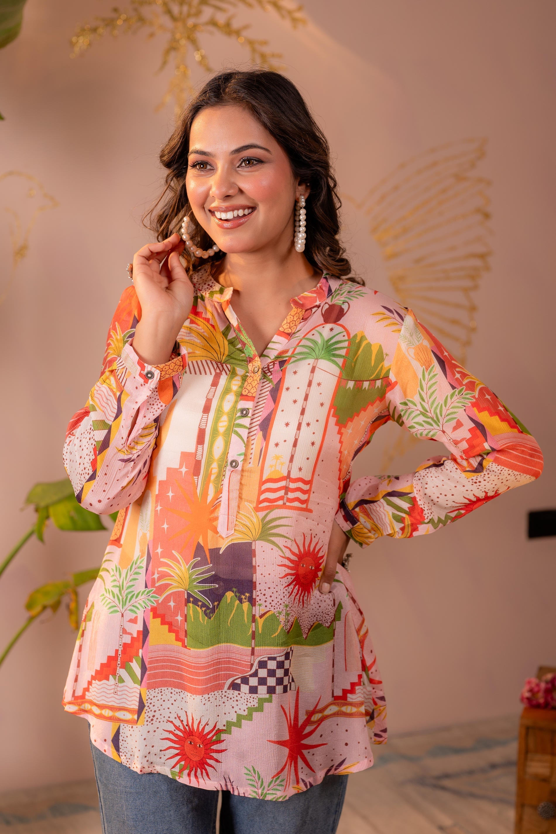 Juniper Abstract Printed Contemporary Tunic Top