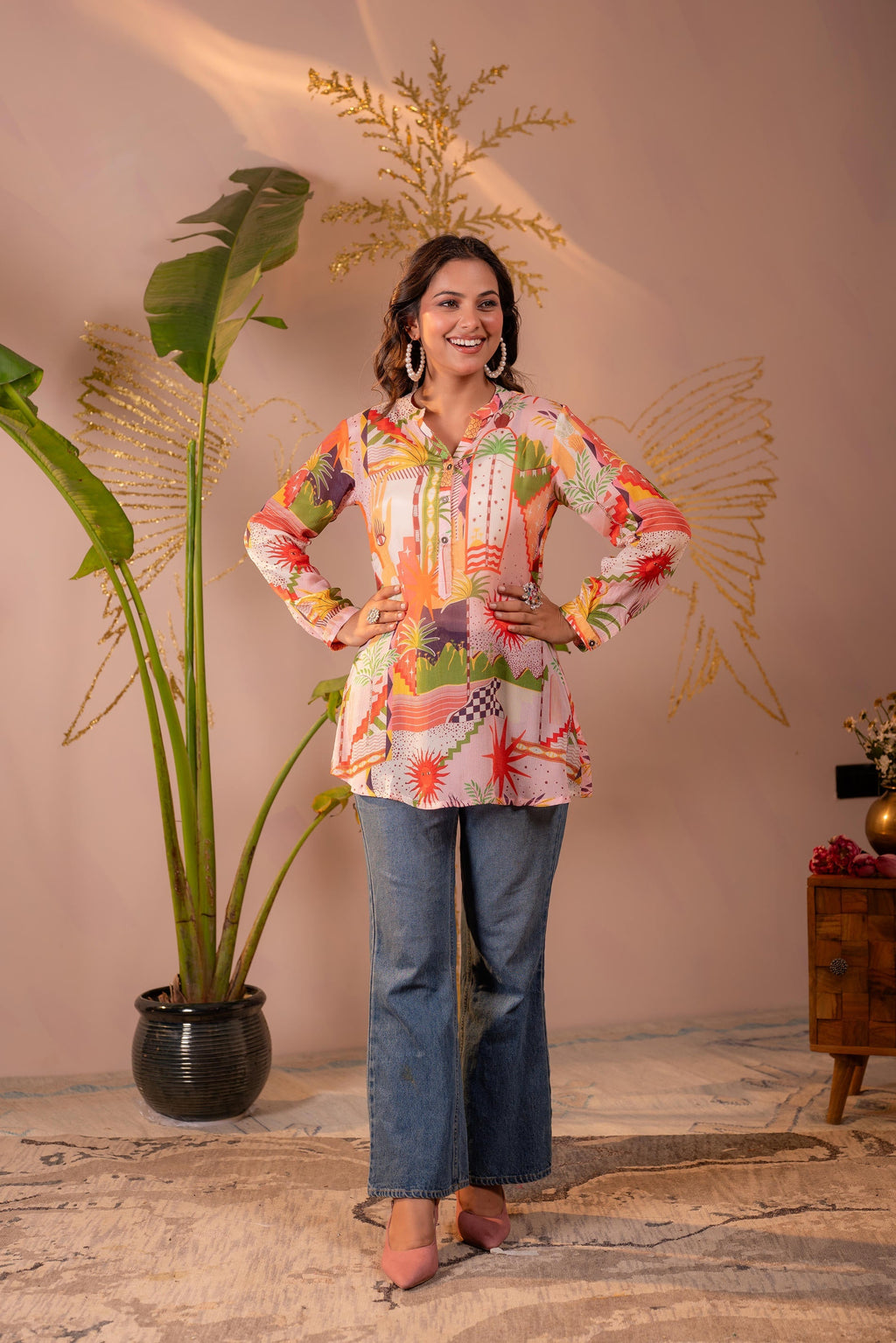 Juniper Abstract Printed Contemporary Tunic Top