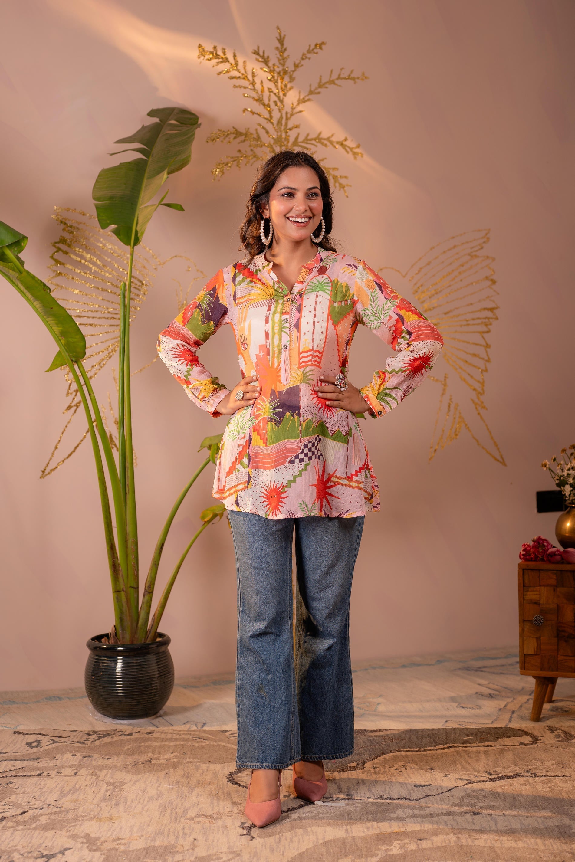 Juniper Abstract Printed Contemporary Tunic Top