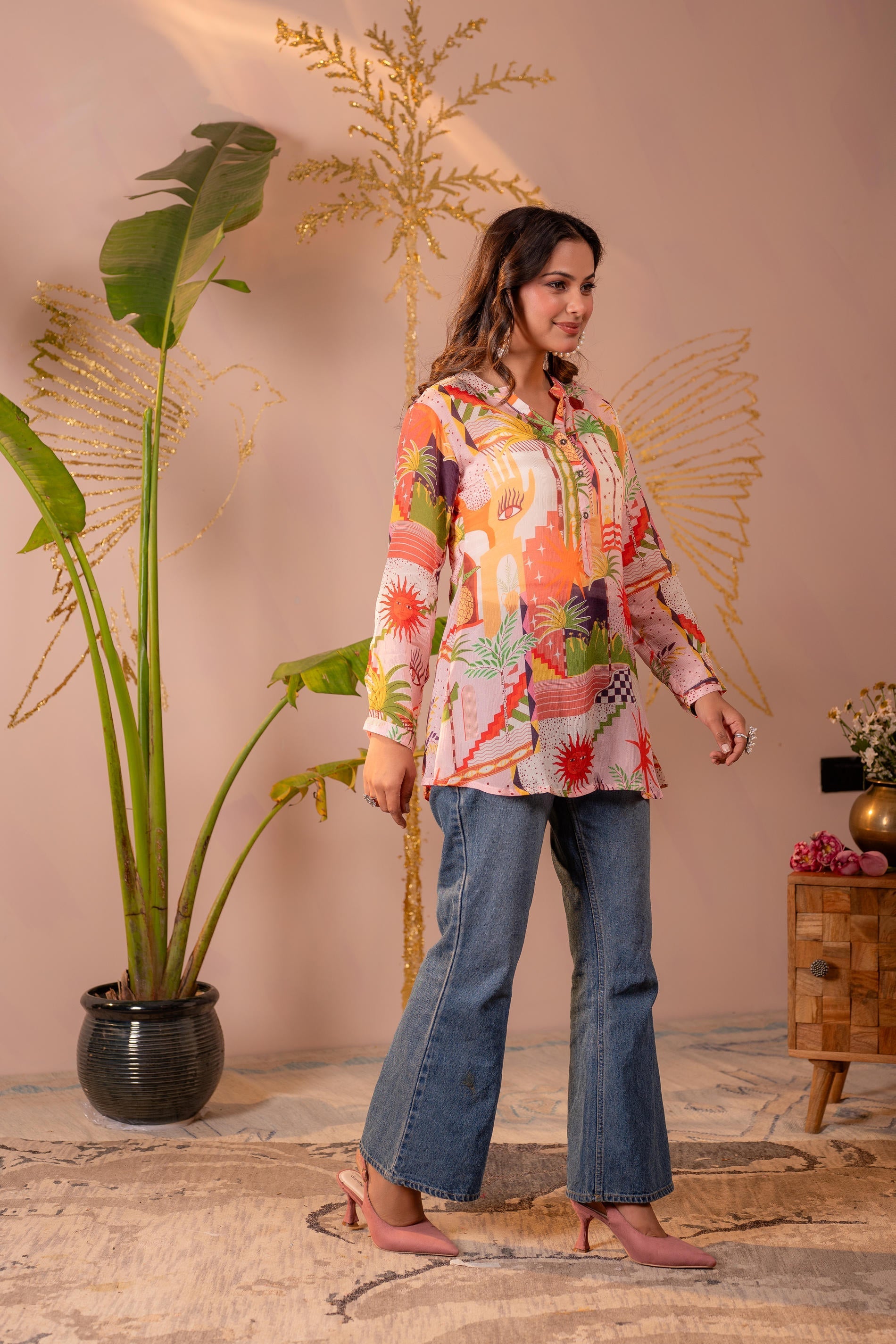 Juniper Abstract Printed Contemporary Tunic Top