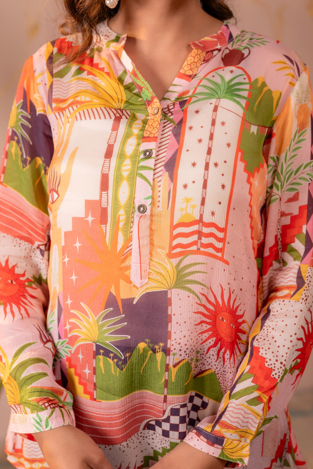 Juniper Abstract Printed Contemporary Tunic Top