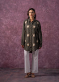 Juniper Olive Green Embellished Shirt Tunic With Beaded Eye Motifs