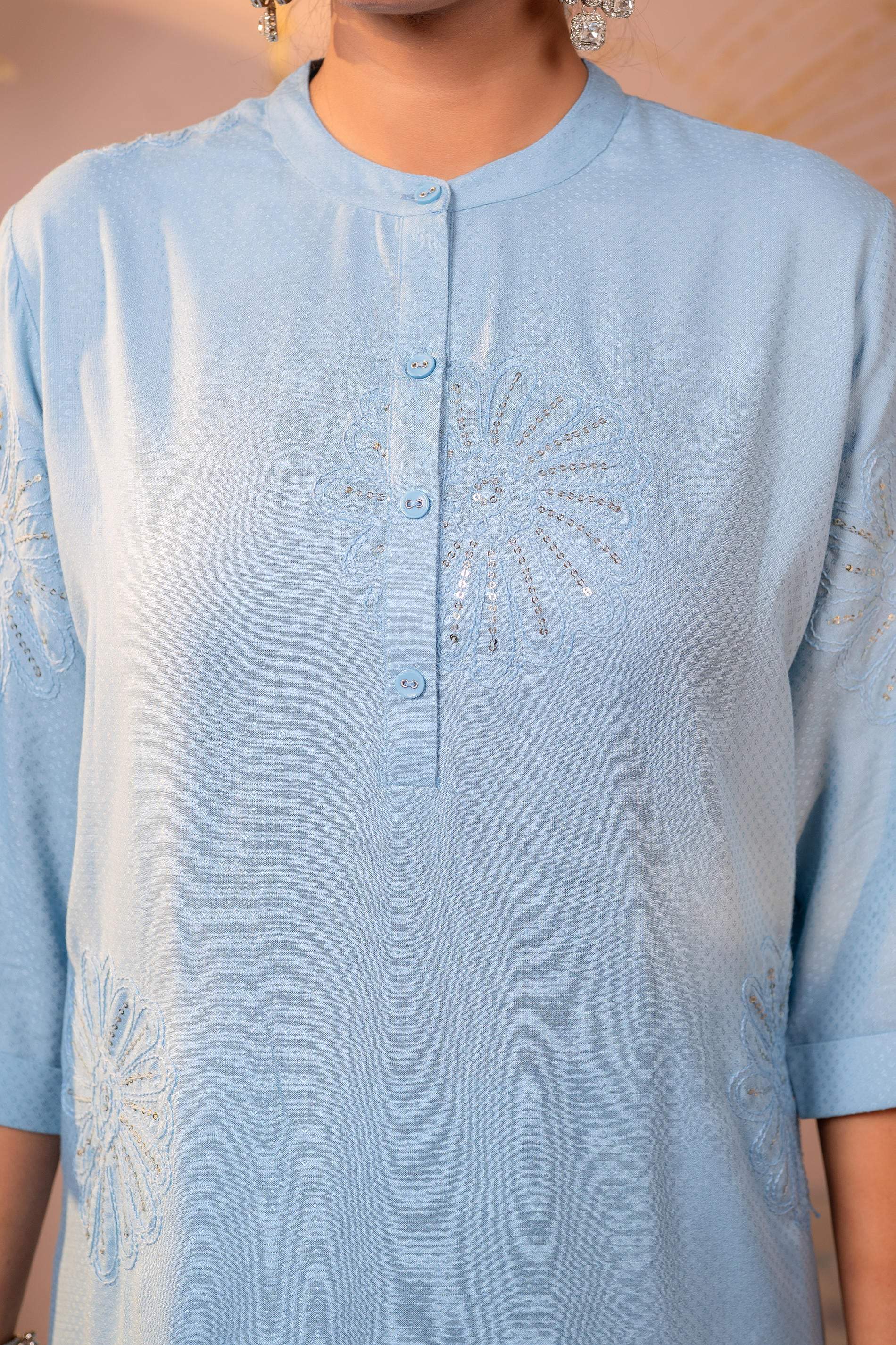 Juniper Blue Whisper Embroidered Comfort Co-ord