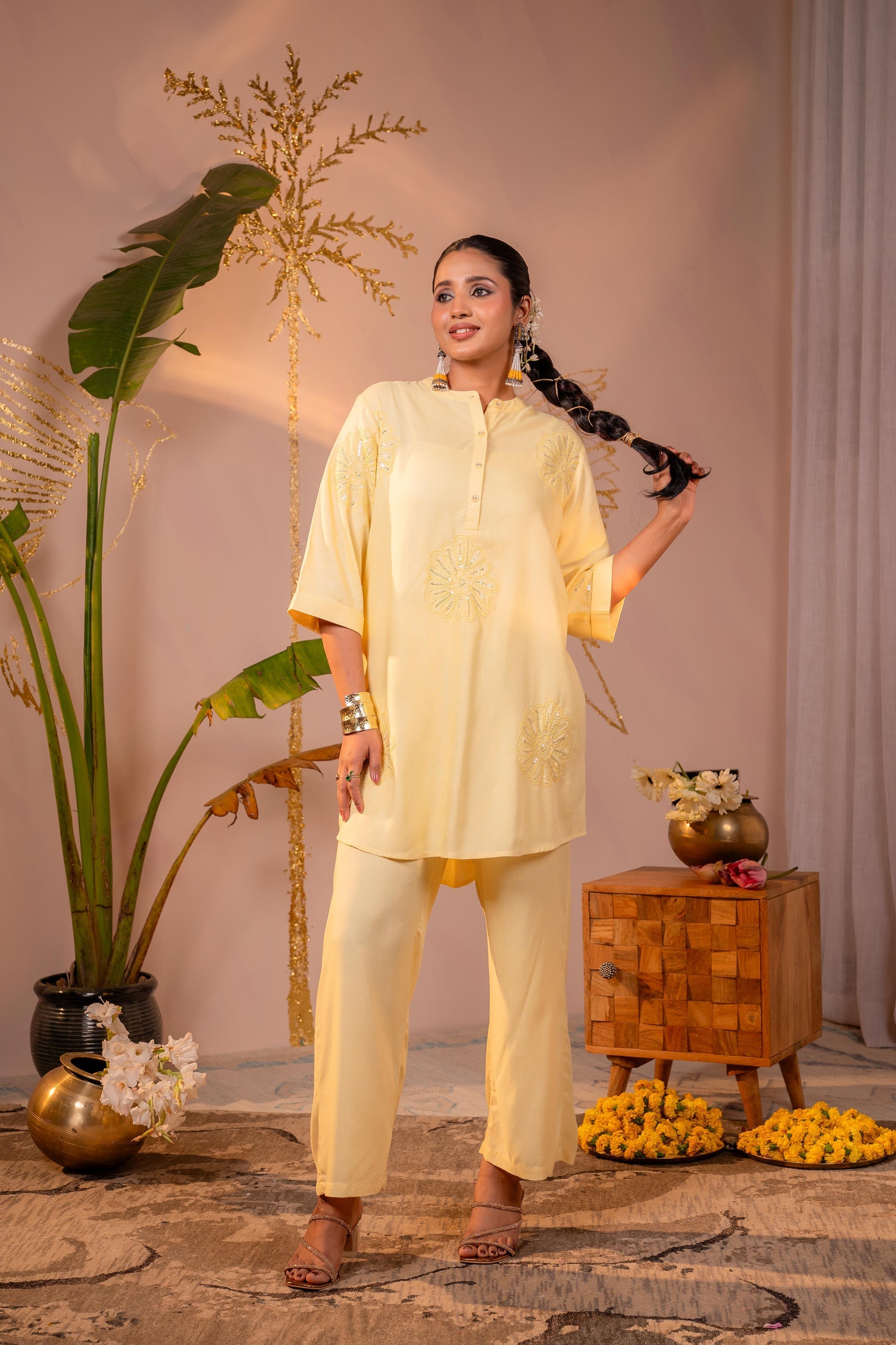 Juniper Light Yellow Whisper Embroidered Comfort Co-ord